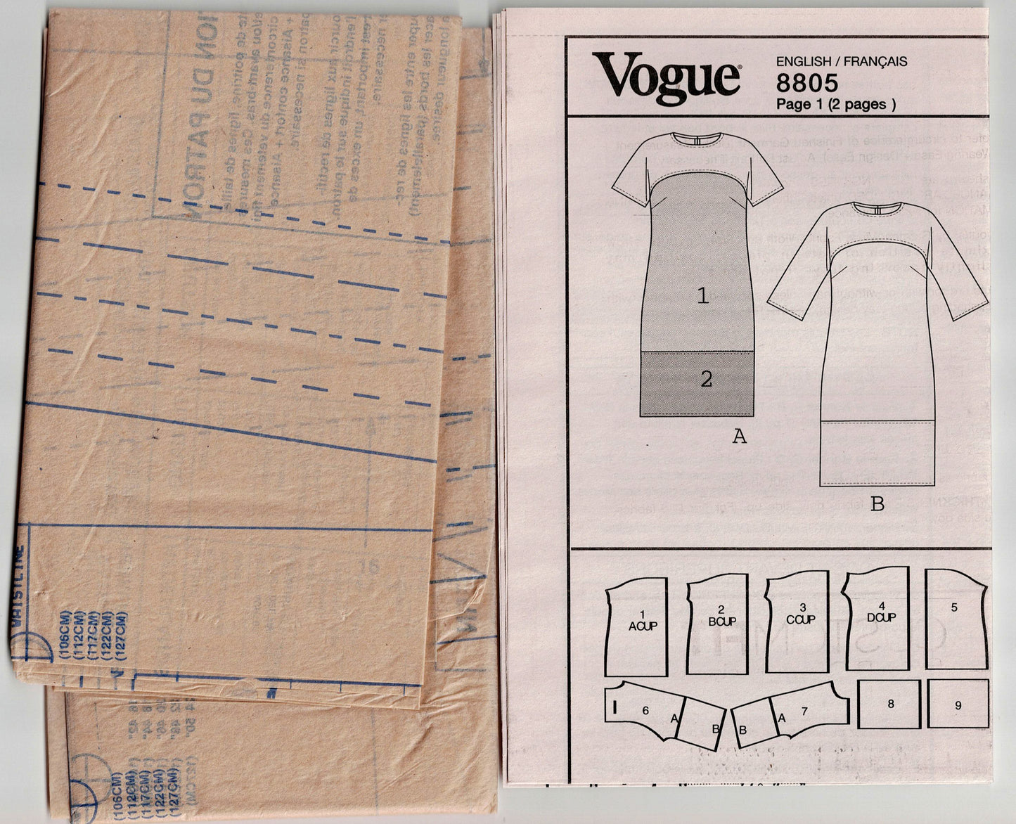 Very Easy Vogue V8805 Womens Pullover Color Block Dress Sewing Pattern Size 8 - 16 or 16 - 24 UNCUT Factory Folded