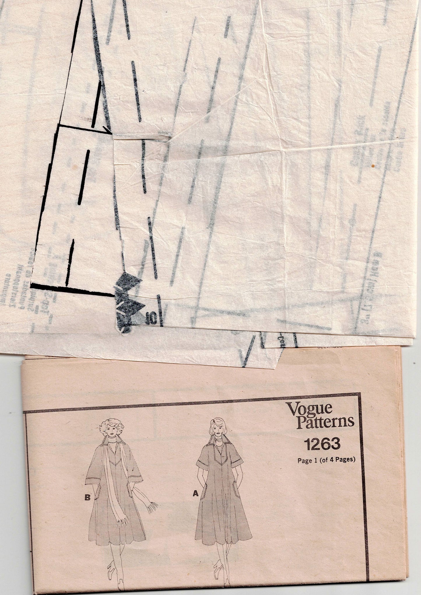 Vogue Paris Original 1263 CHLOE Womens Wide Collar Tent Dress Top & Scarf 1970s Vintage Sewing Pattern Size 14 Bust 36 inches