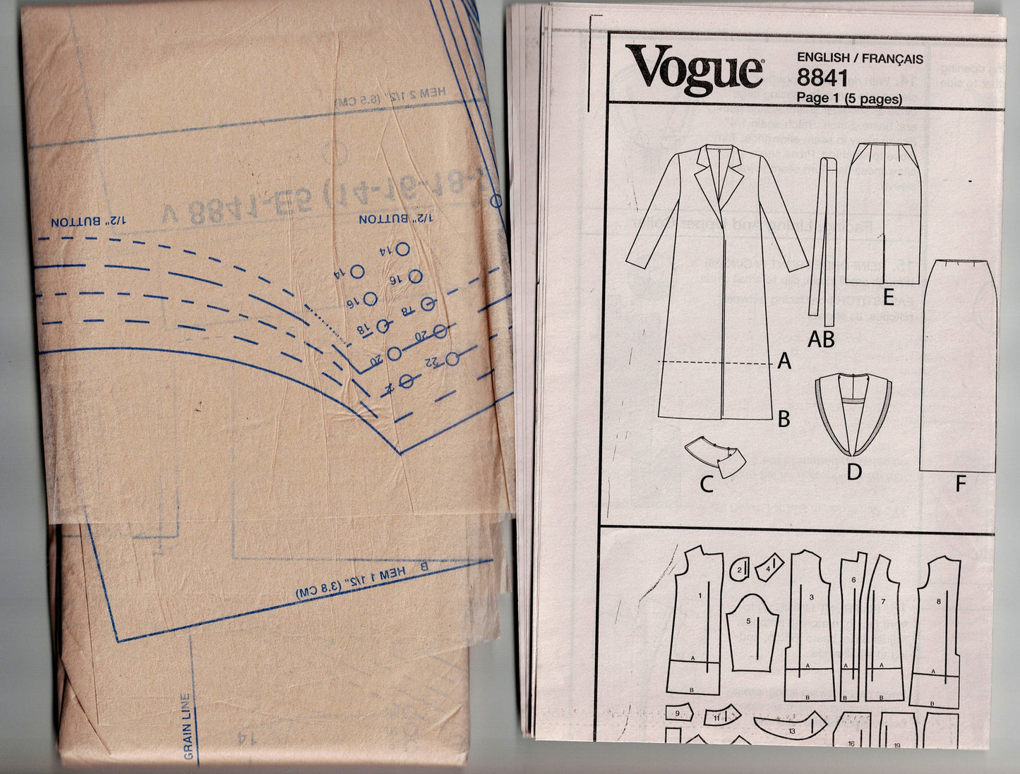 Vogue Wardrobe 8841 Womens Jacket Belt Detachable Fur Collar & Skirt Out of Print Sewing Pattern Sizes 14 - 22 UNCUT Factory Folded
