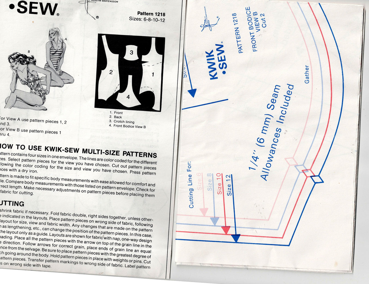 Kwik Sew 1218 Womens One Piece Low Back Stretch Swimsuit 1980s Vintage Sewing Pattern Bust 32 - 37 Inches UNCUT Factory Folded