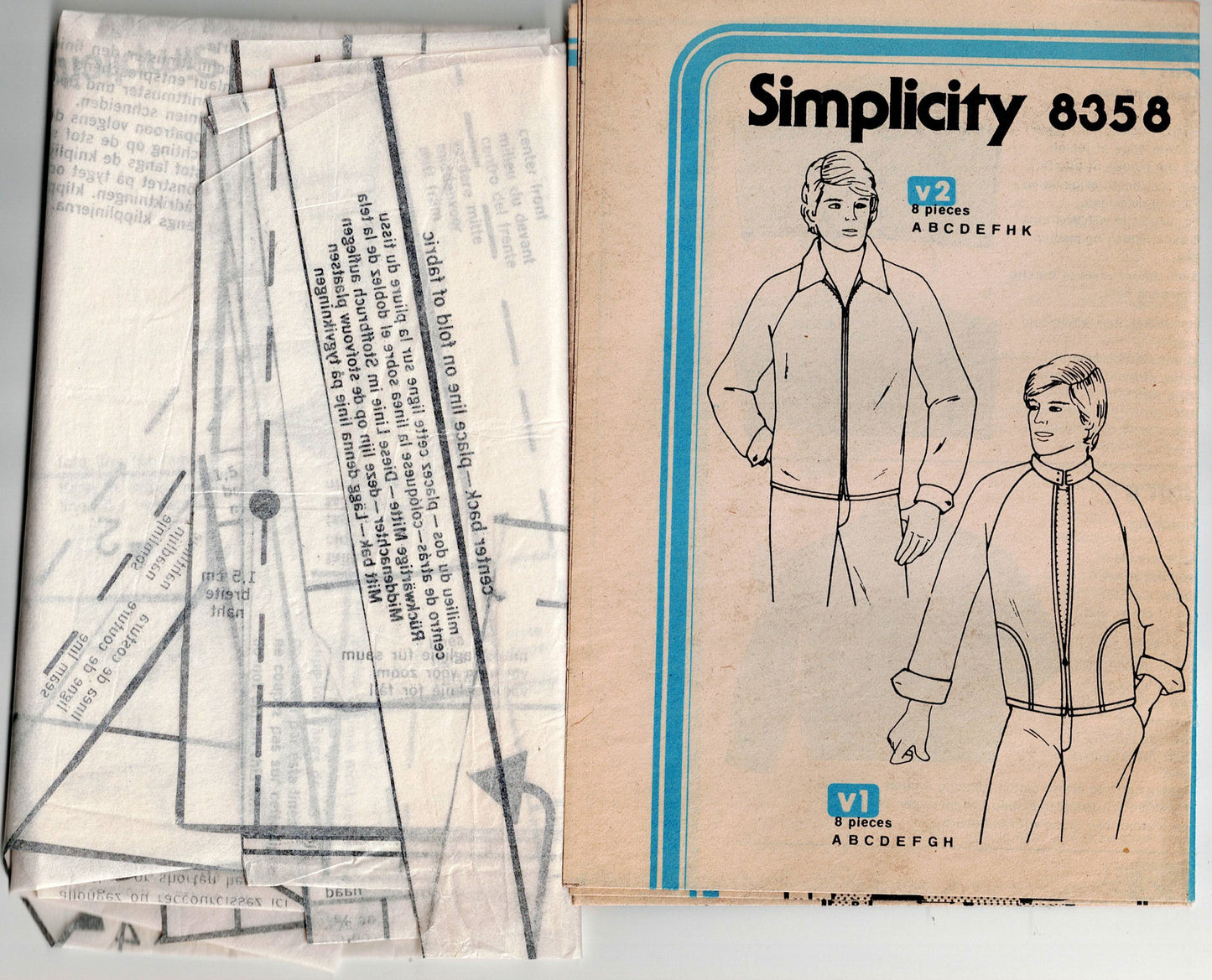 Simplicity 8358 Mens JIFFY Raglan Sleeved Jacket Windcheater 1970s Vintage Sewing Pattern Size LARGE Chest 42 - 44 inches