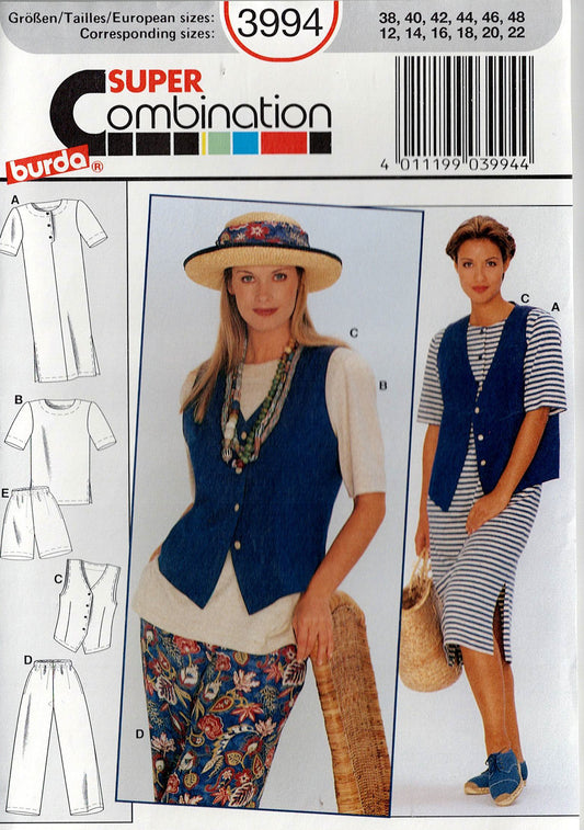 Burda 3994 Womens Easy Separates Wardrobe 1980s Vintage Sewing Pattern Sizes 12 - 22 UNCUT Factory Folded