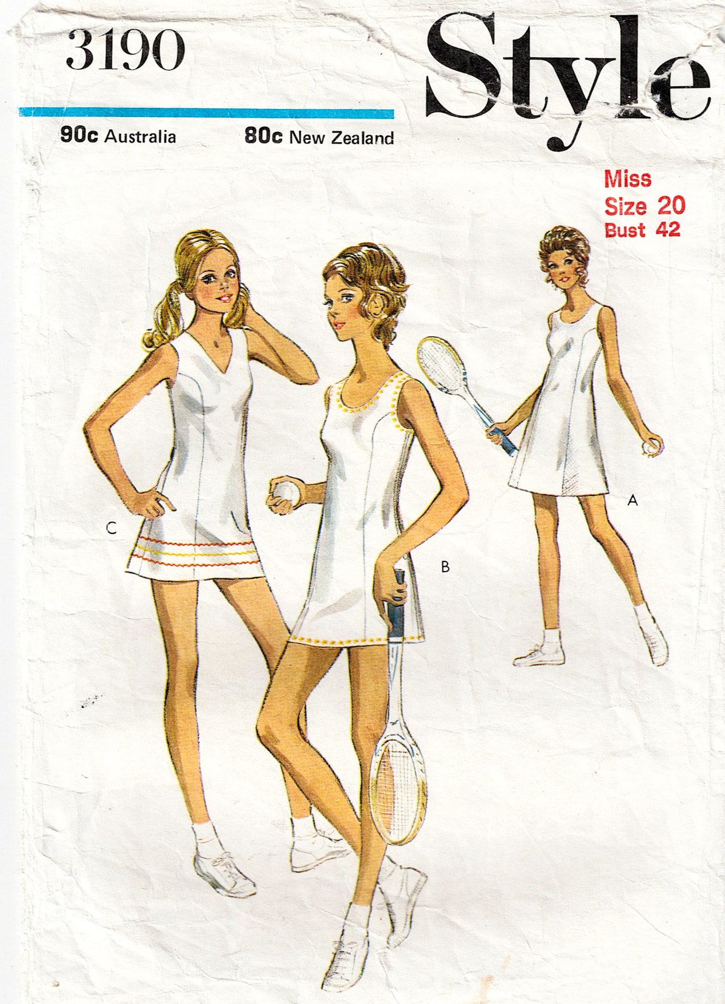 Style 3190 Womens Dress or Tennis Dress & Panties 1970s Vintage Sewing Pattern Bust 38 or 42 Inches