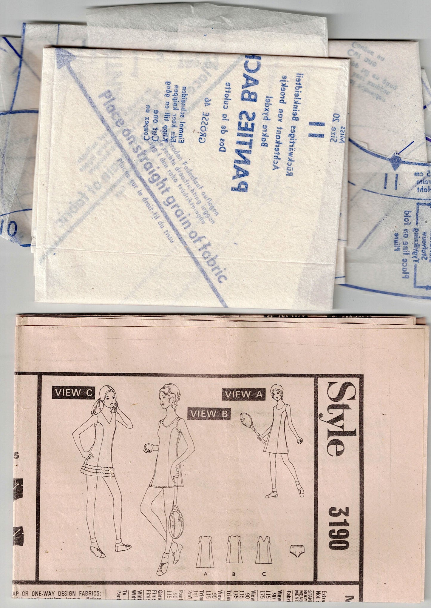 Style 3190 Womens Dress or Tennis Dress & Panties 1970s Vintage Sewing Pattern Bust 38 or 42 Inches