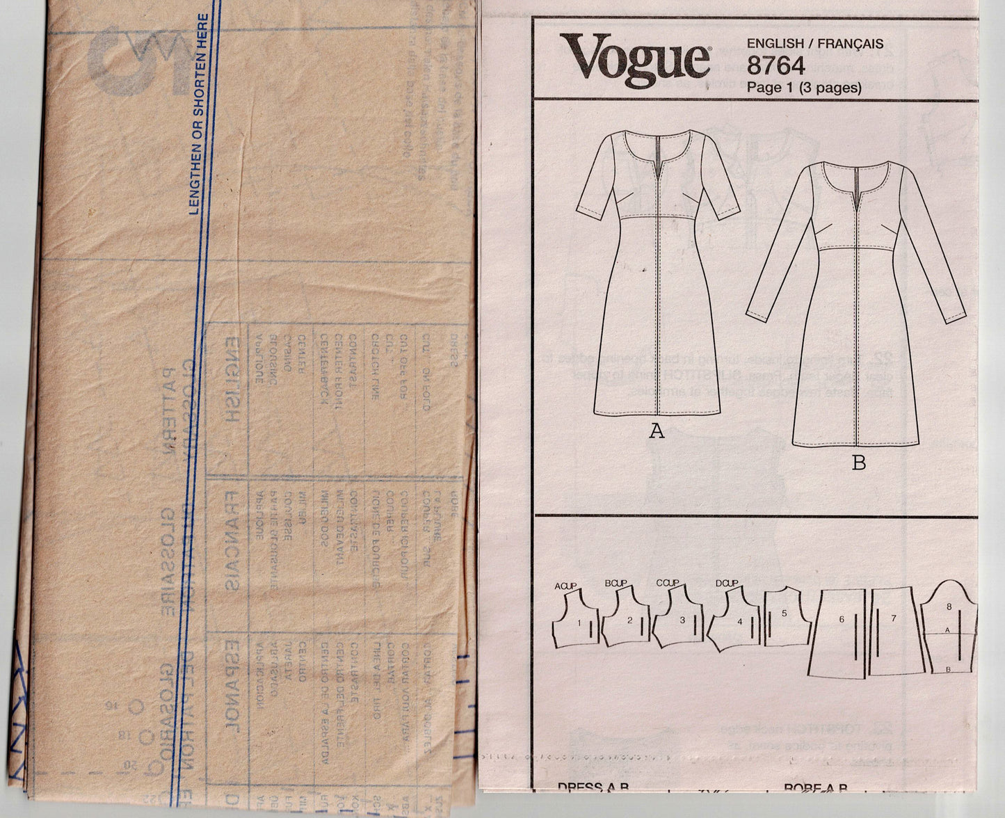 Vogue 8764 Womens CUSTOM FIT Lined High Waisted Dress Out Of Print Sewing Pattern Size 16 - 24 UNCUT Factory Folded