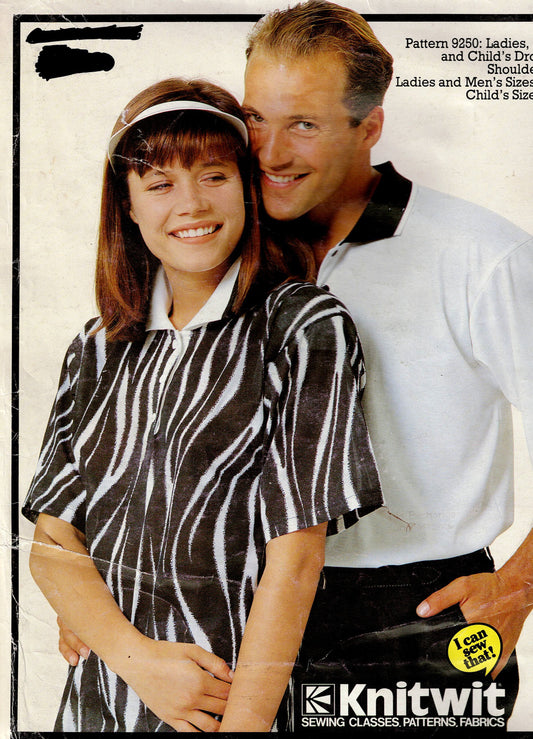 Knitwit 9250 Mens Womens Kids Stretch Polo Shirts 1980s Vintage Sewing Pattern UNCUT Factory Folded