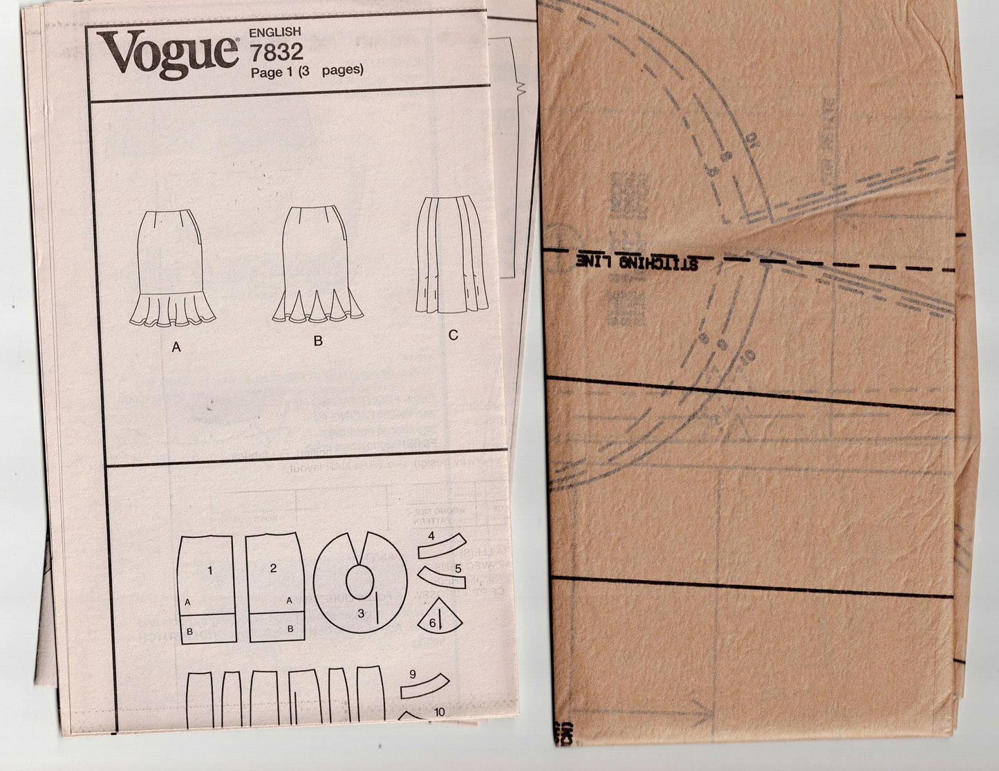 Vogue 7832 Womens Slim Skirts with Flouces Pleats or Ruffles Out Of Print Sewing Pattern Size 6 - 10 UNCUT Factory Folded