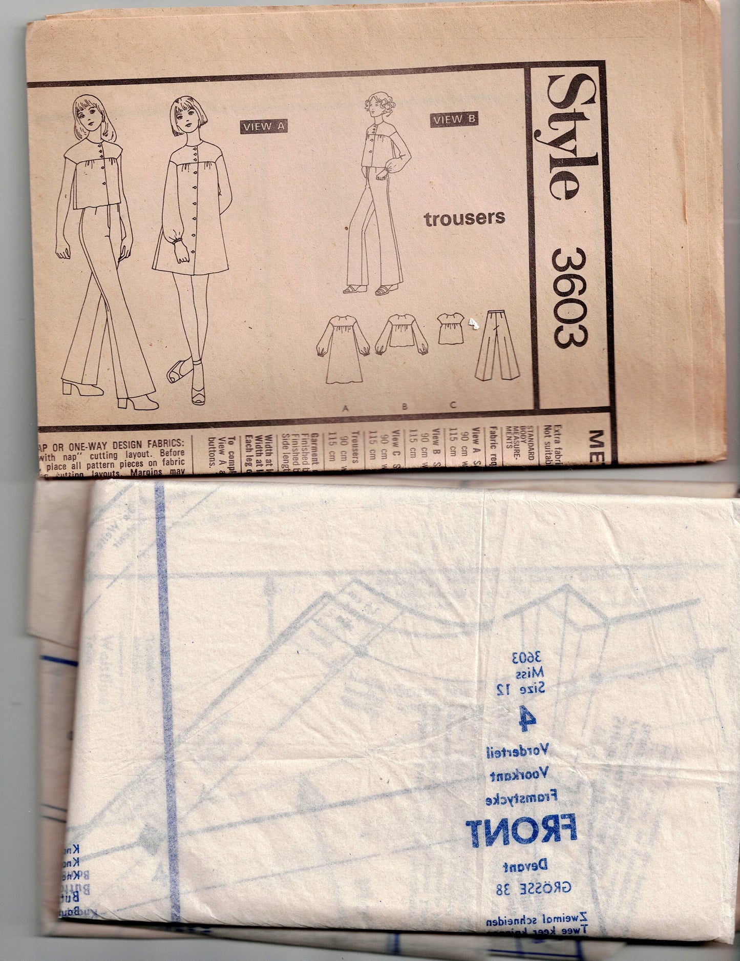 Style 3603 Womens Yoked Smock Dress Top & Pants 1970s Vintage Sewing Pattern Size 12 Bust 34 inches