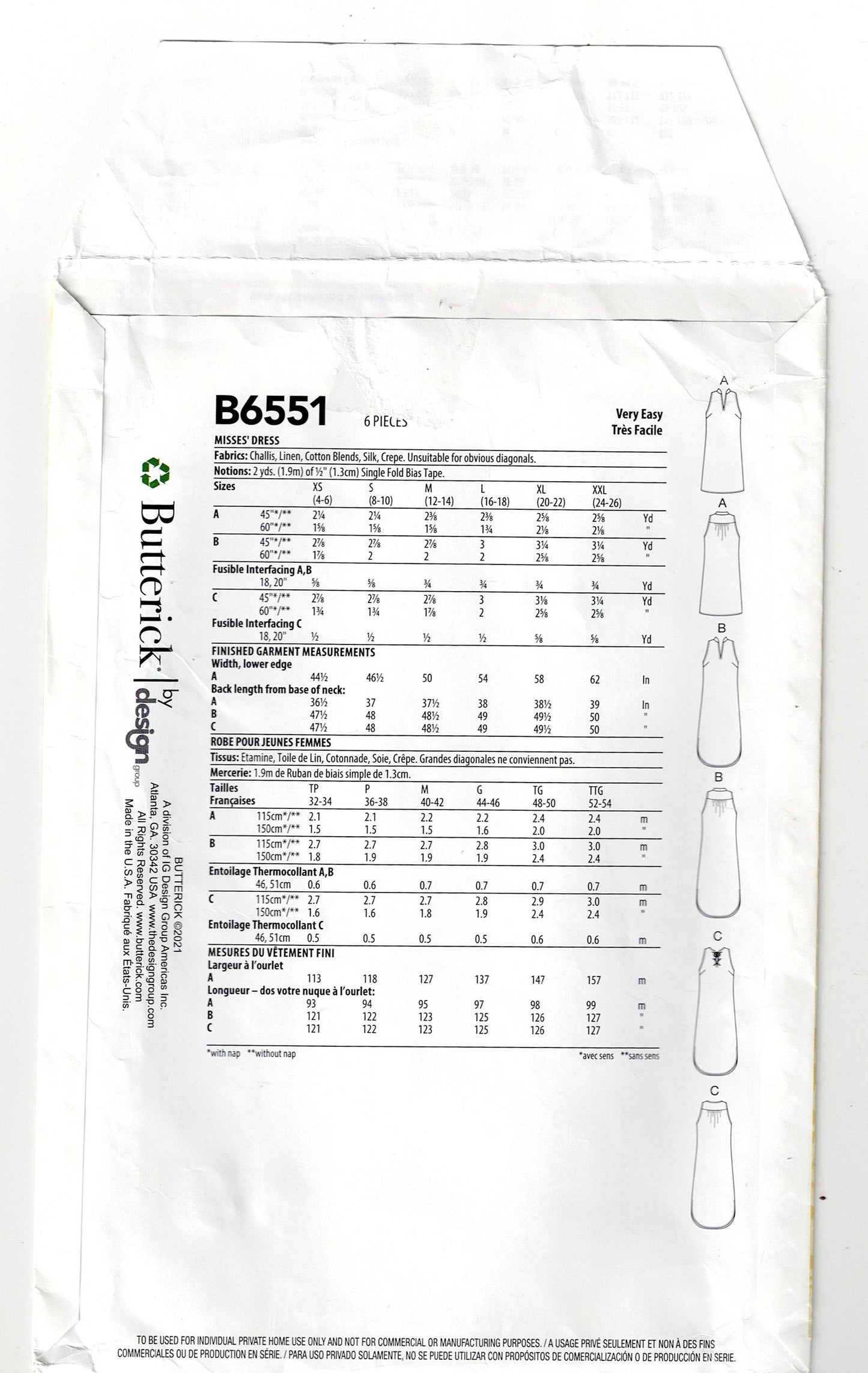 Butterick 6551 Womens EASY Pullover Sundress Sewing Pattern Size XS - XXL UNCUT Factory Folded
