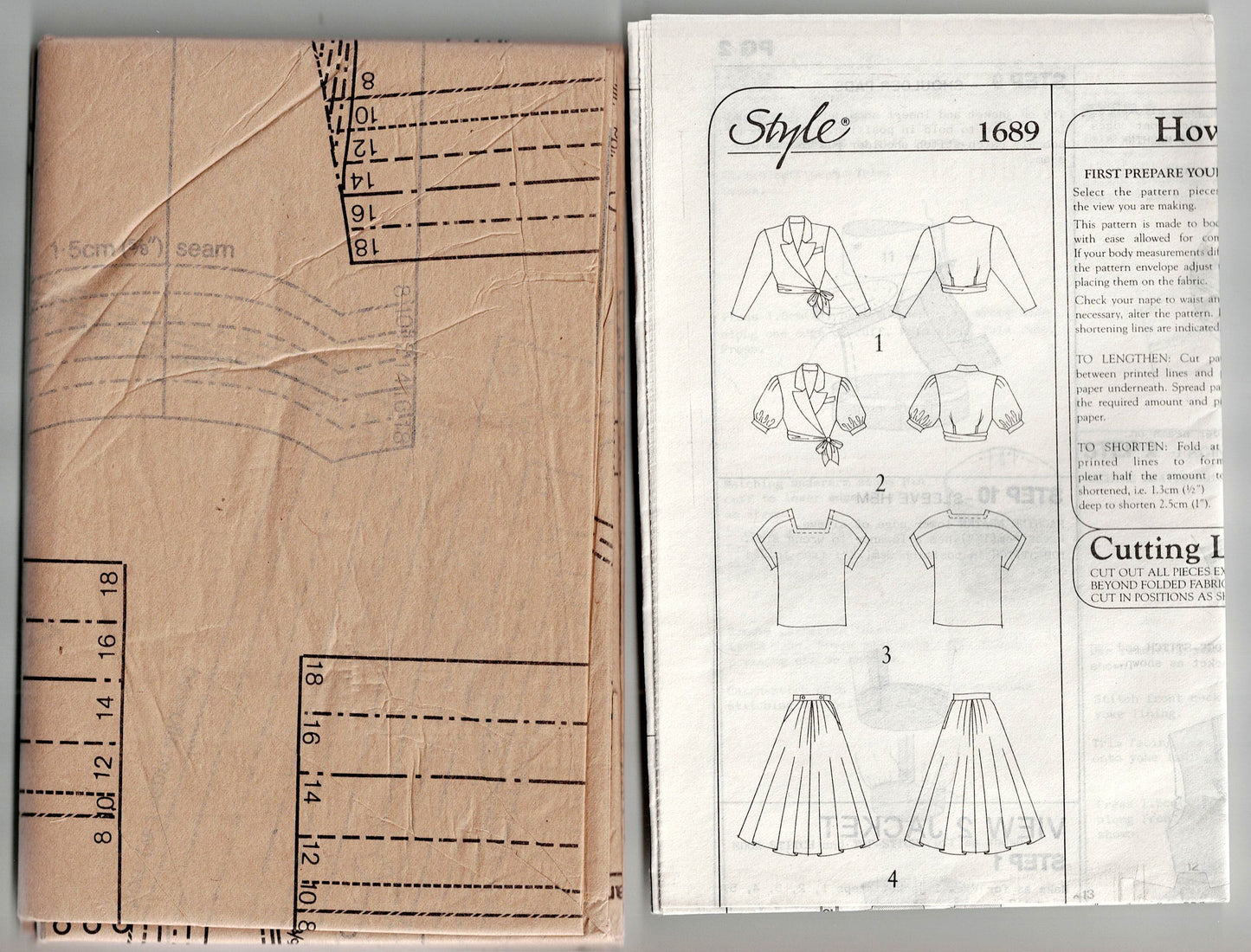 Style 1689 Womens Top Wrap Bolero Bomber Jacket & Full Skirt with Pockets Size 8 - 18 UNCUT Factory Folded