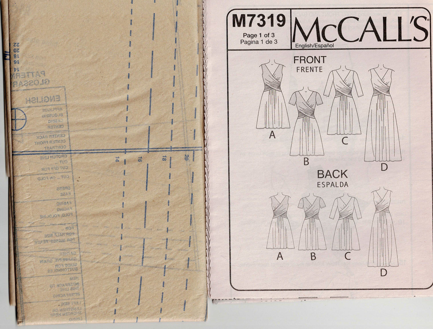 McCall's 7319 Womens Stretch Knit Dress with Crossover Bodice Out Of Print Sewing Pattern Size 14 - 22 UNCUT Factory Folded