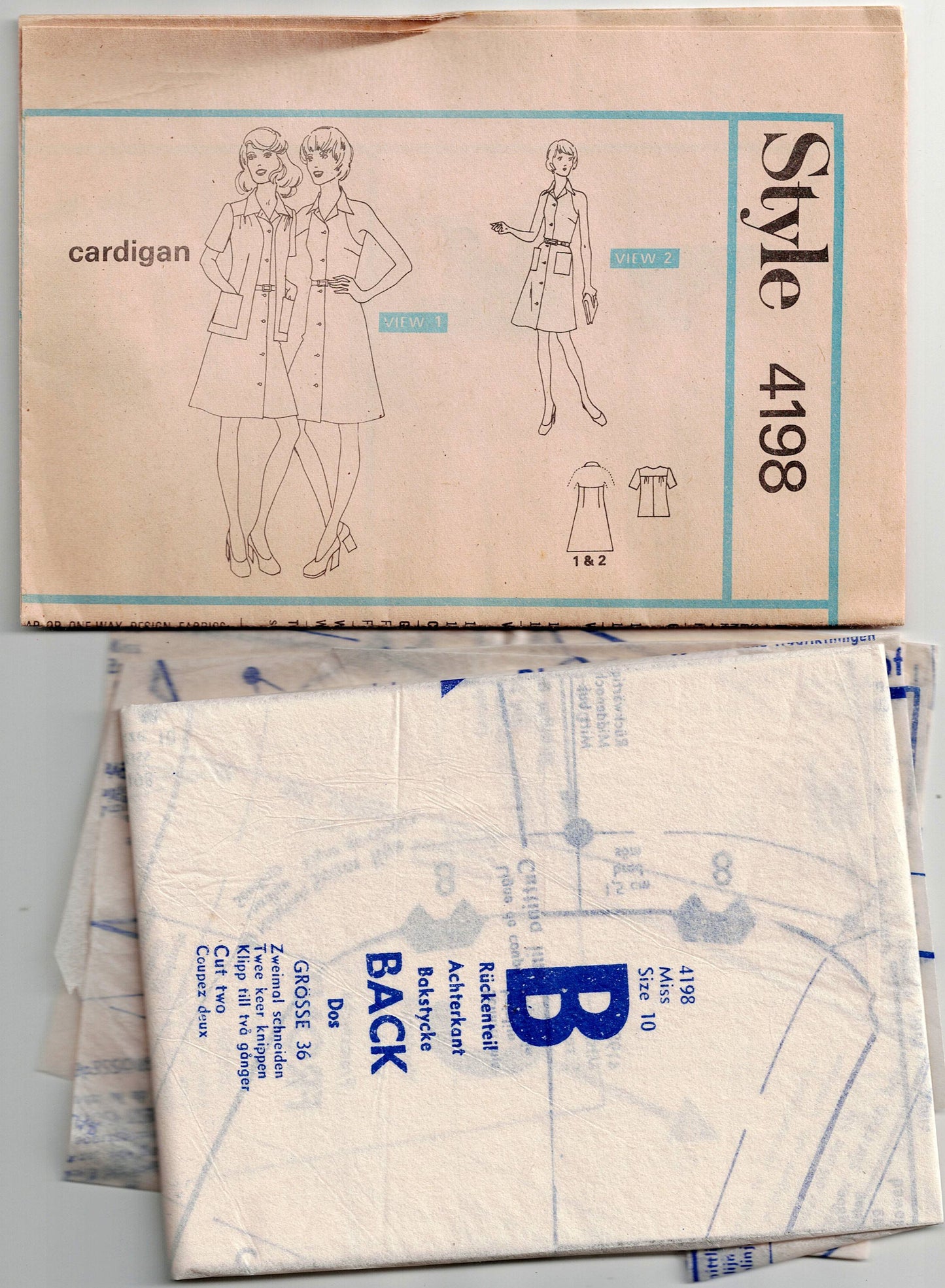 Style 4198 Womens Halter Button Front Sundress & Cardigan Jacket 1970s Vintage Sewing Pattern Size 10 Bust 32.5 inches