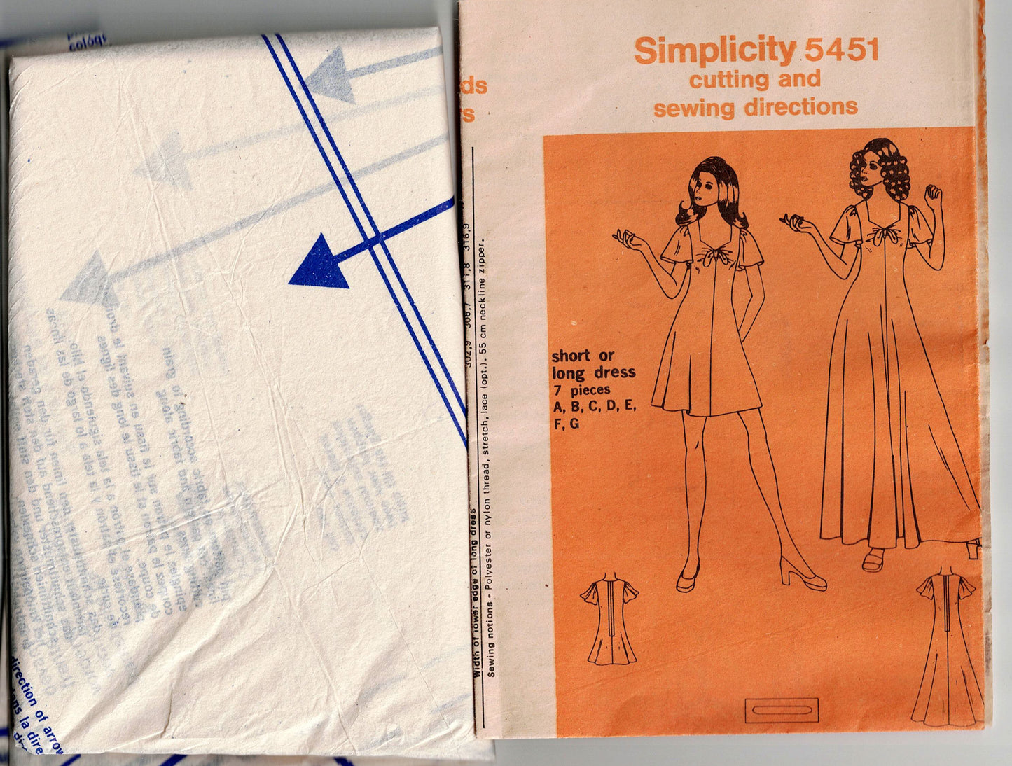 Simplicity 5451 Womens JIFFY Stretch Tie Front Dress with Flutter Sleeves 1970s Vintage Sewing Pattern Size 12 Bust 34 Inches