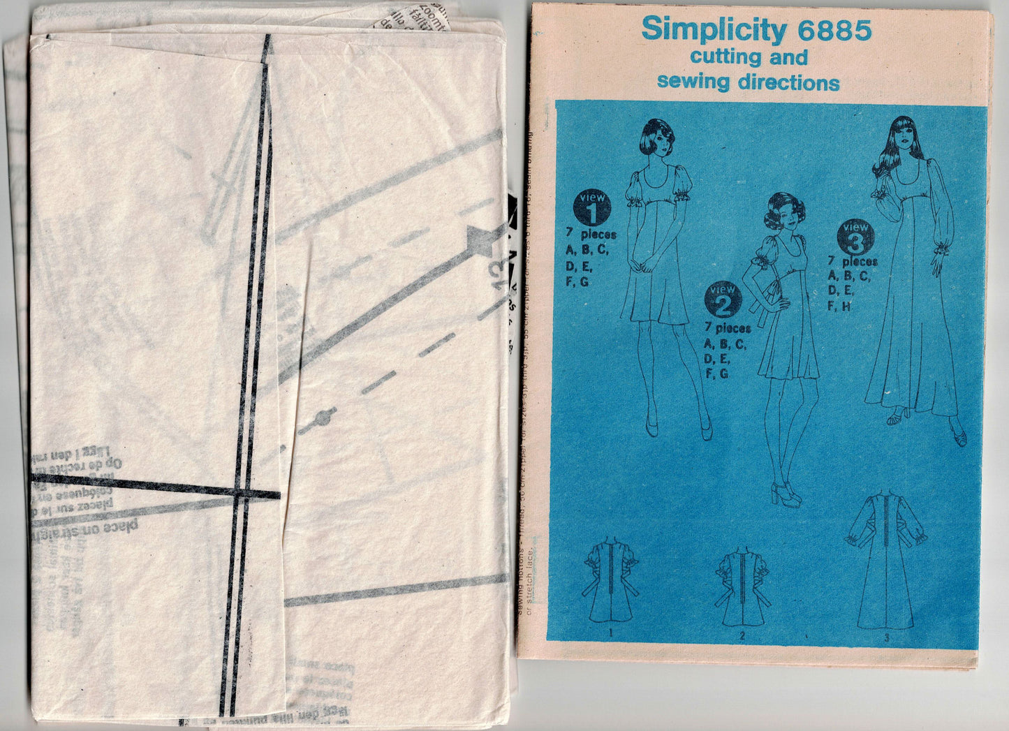 Simplicity 6885 Womens High Waisted Puff Sleeved Dress 1970s Vintage Sewing Pattern Size 12 Bust 34 Inches
