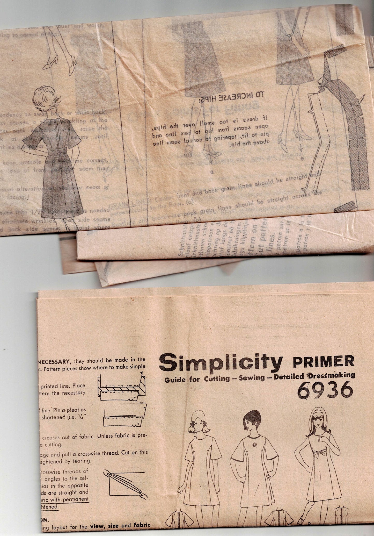 Simplicity 6936 Teen Girls Bell Sleeved Princess Dress 1960s Vintage Sewing Pattern Size 12 Bust 32 inches