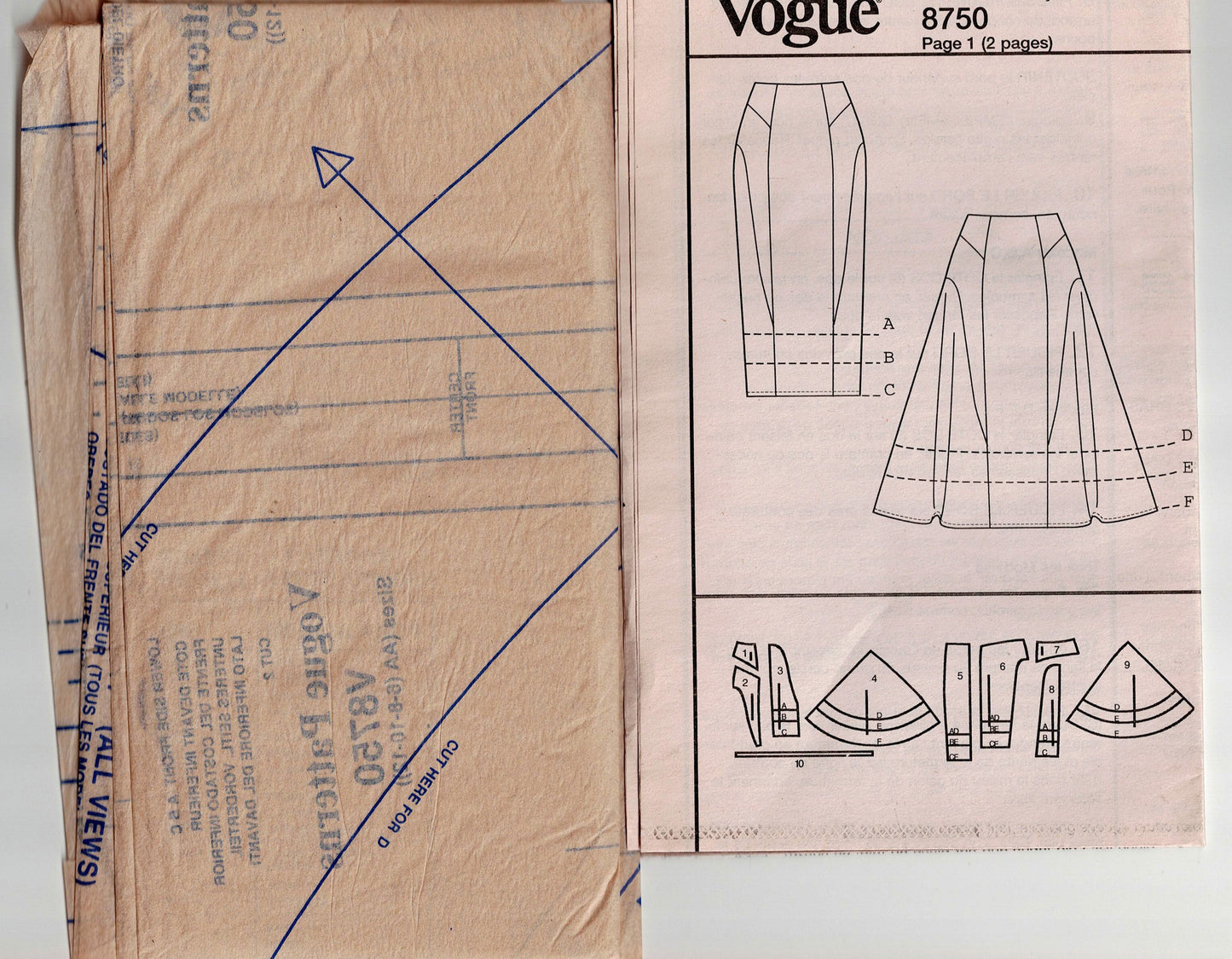 Vogue 8750 Womens Side Flared or Pencil Skirts Sewing Pattern Size 6 - 12 UNCUT Factory Folded