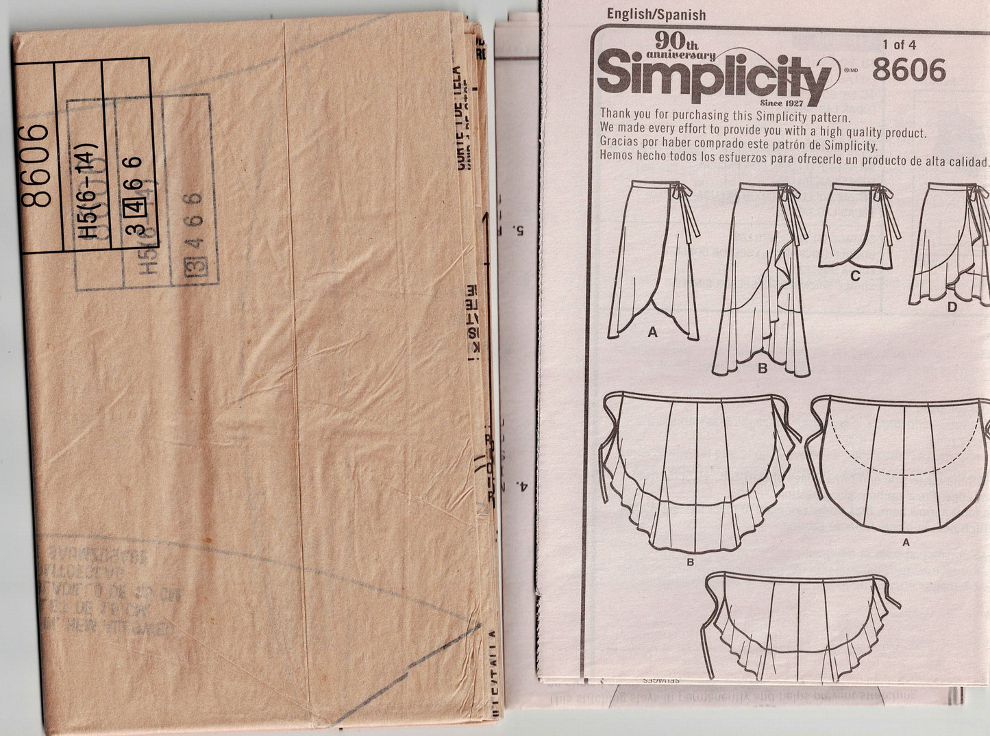 Simplicity 8606 Womens Ruffled Wrap Skirts Out Of Print Sewing Pattern Size 6 - 14 UNCUT Factory Folded