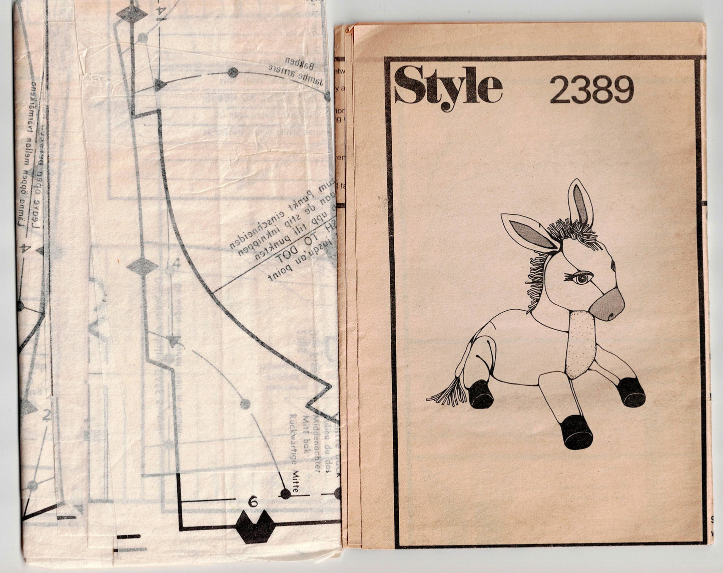 Style 2389 Stuffed Toy Donkey 1970s Vintage Sewing Pattern UNCUT Factory Folded