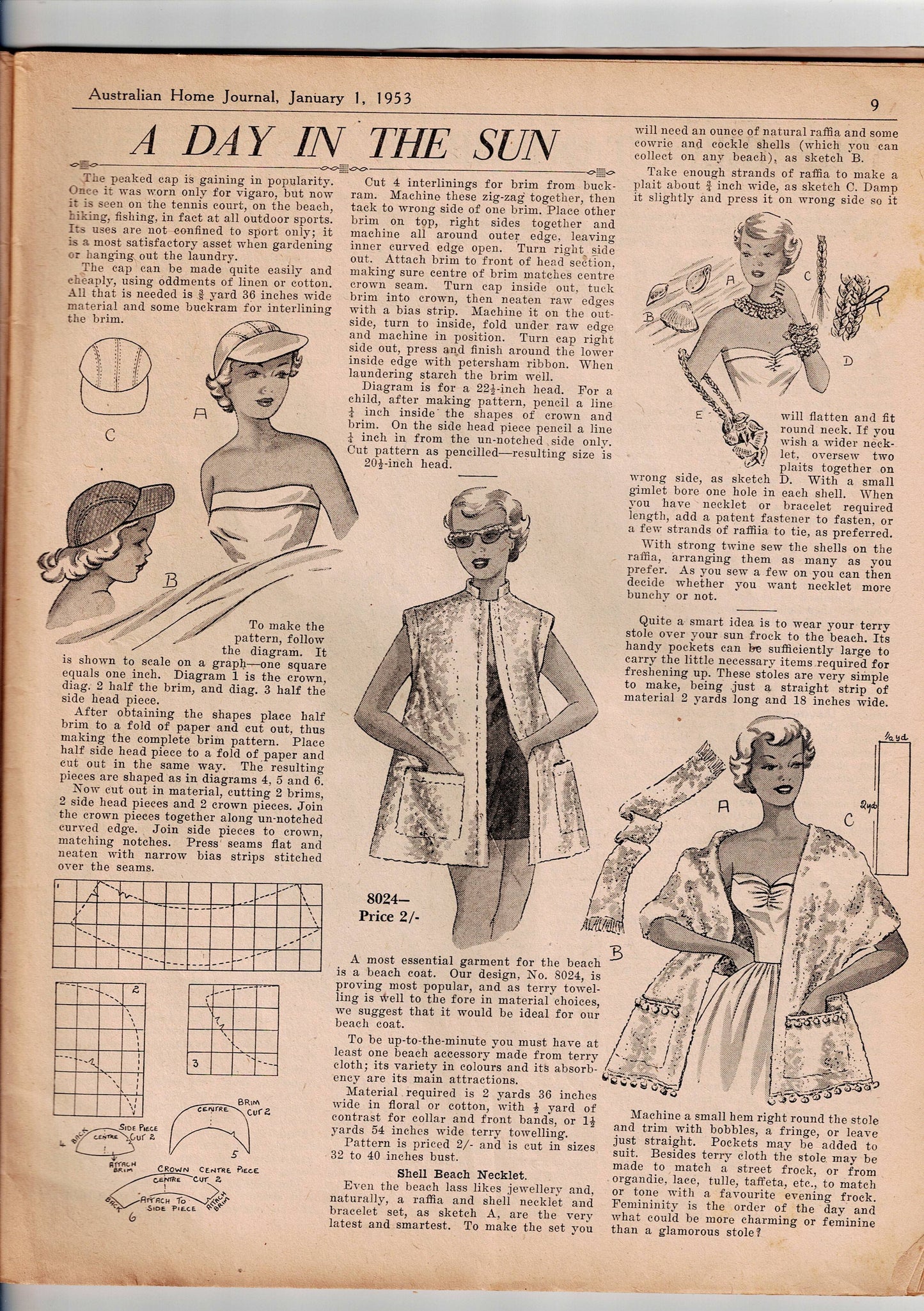 Australian Home Journal Magazine January 1953 with 2 Womens 1 Toddler & 1 Teen Girls Dress Patterns Included