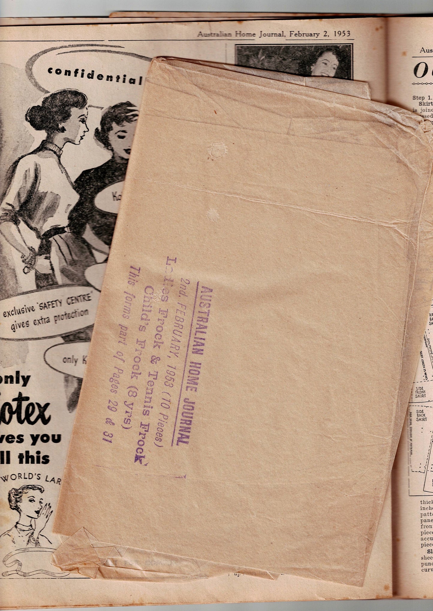 Australian Home Journal Magazine February 1953 with Womens Full Skirt Dress Tennis Dress & Girls Party Dress Patterns Included