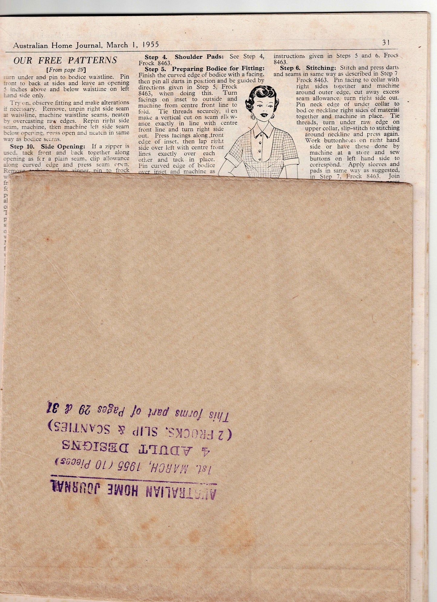 Australian Home Journal Magazine March 1955 with 2 Womens Frocks Slip & Scanties Patterns Included
