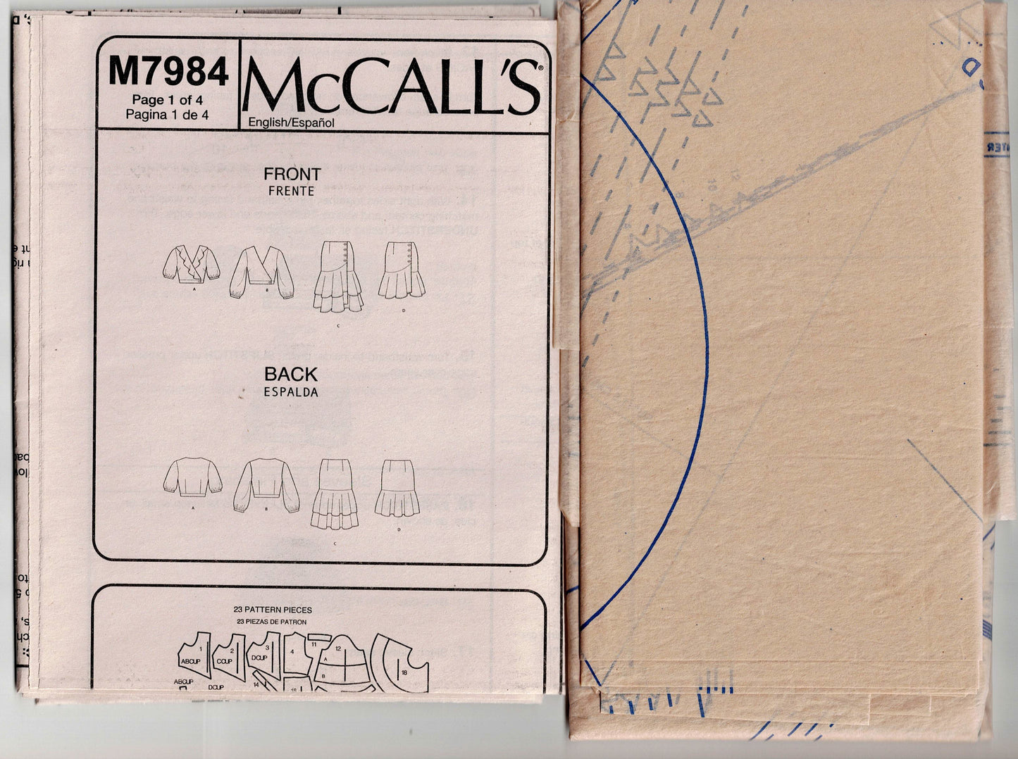 McCall's 7984 Womens Ruffled Wrap Midriff Top & Skirt Out Of Print Sewing Pattern Sizes 4 - 12 UNCUT Factory Folded