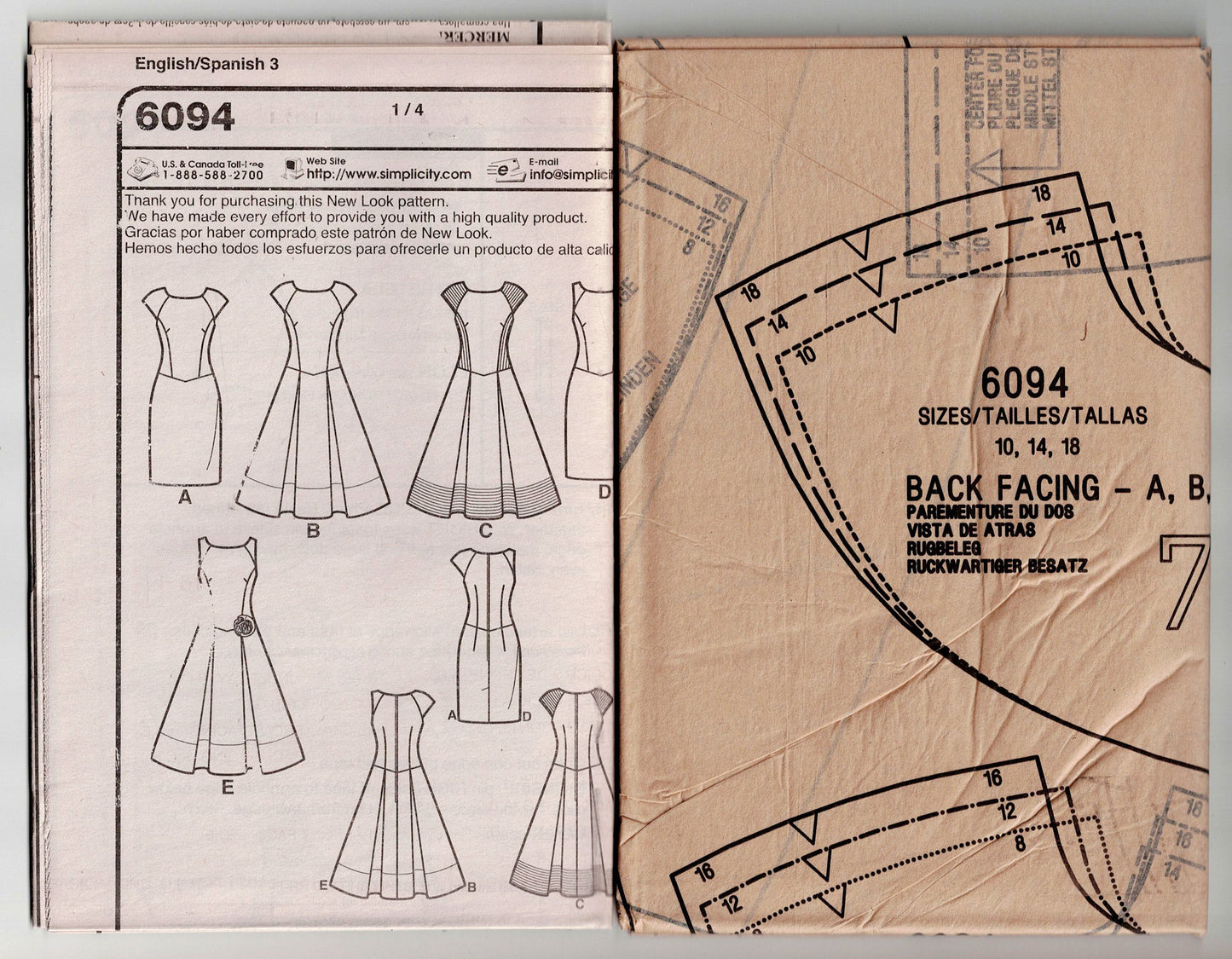 New Look 6094 Womens EASY Princess Fit & Flared Dress Out Of Print Sewing Pattern Size 8 - 18 UNCUT Factory Folded