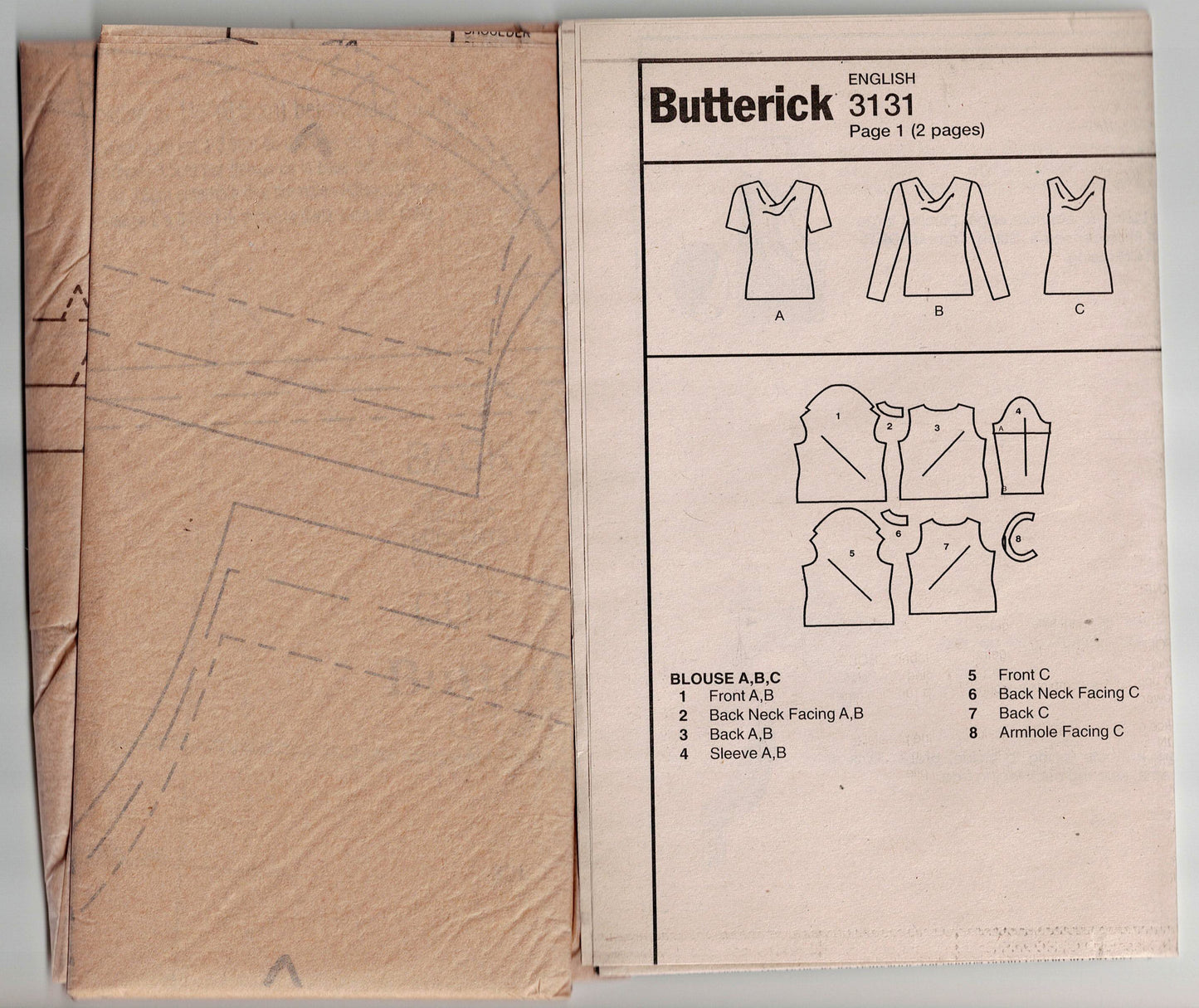 Butterick 3131 EASY Womens Bias Draped Tops Out Of Print Sewing Pattern Size 12 - 16  UNCUT Factory Folded