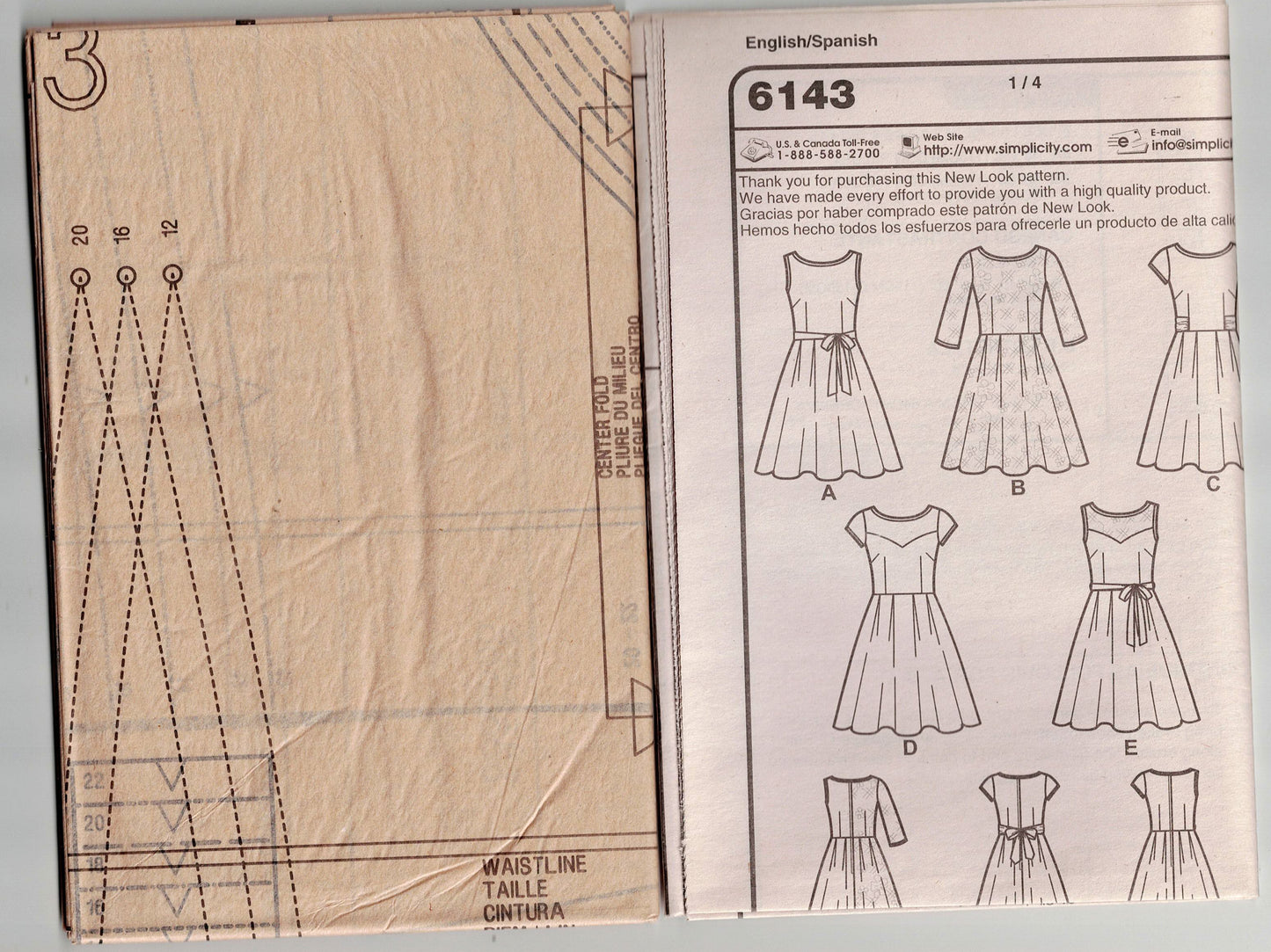 New Look 6143 Womens Full Skirt Dress with Flared Pleated Skirt Out Of Print Sewing Pattern Size 10 - 22 UNCUT Factory Folded