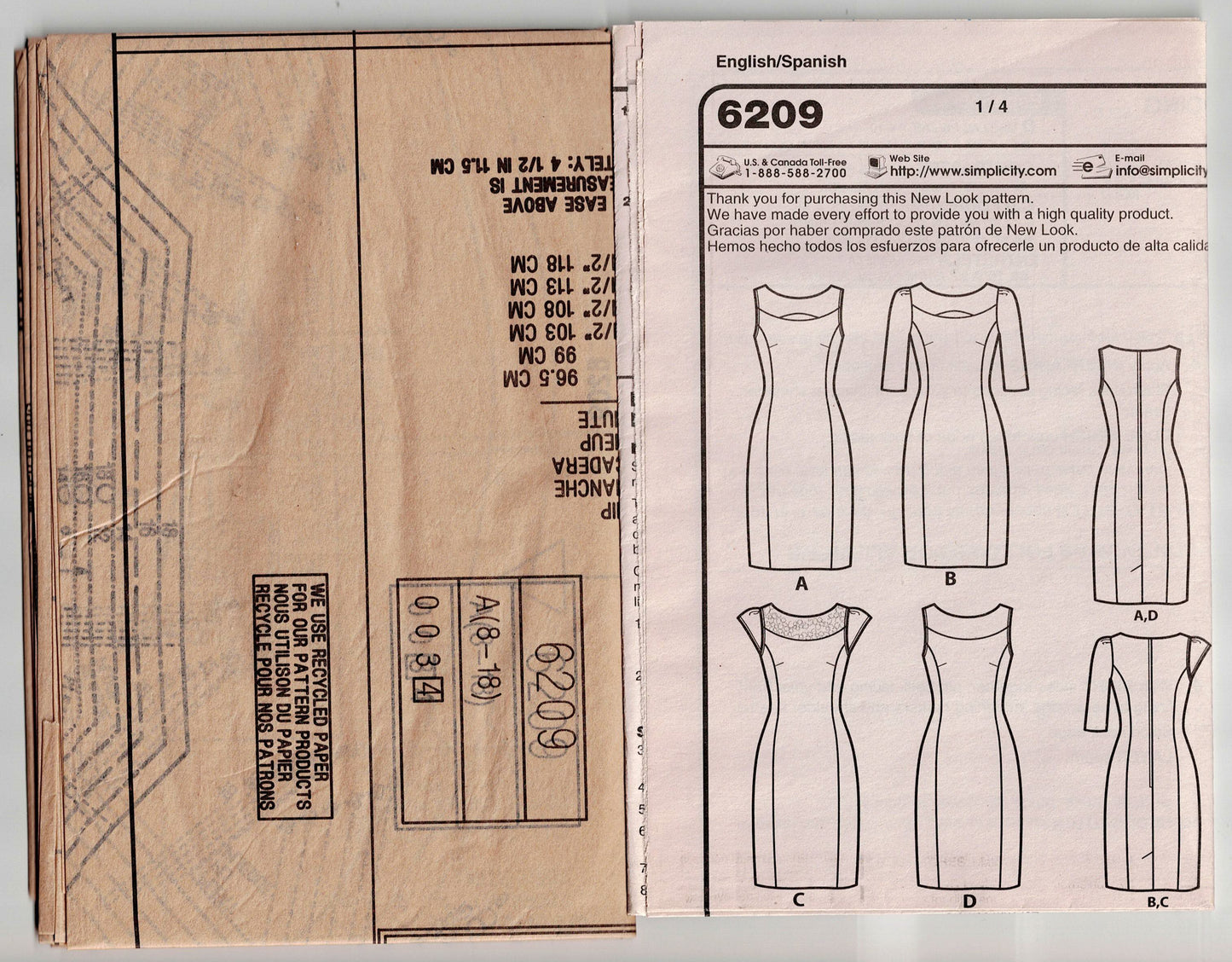 New Look 6209 Womens EASY Princess Seamed Color Block Dress Out Of Print Sewing Pattern Size 8 - 18 UNCUT Factory Folded