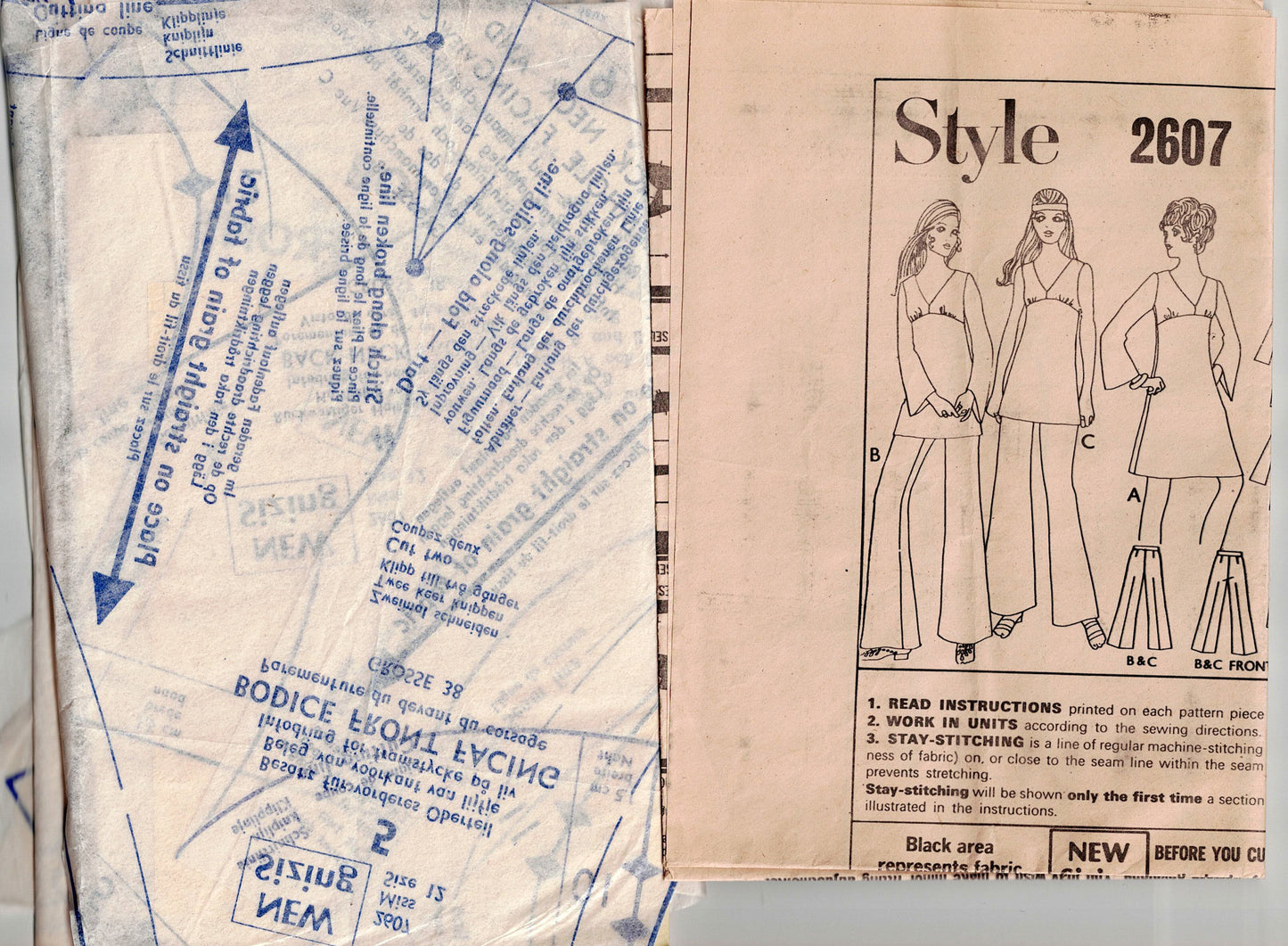 Style 2607 Womens Flared Sleeve Dress Tunic & Pants 1960s Vintage Sewing Pattern Size 12 Bust 34 inches