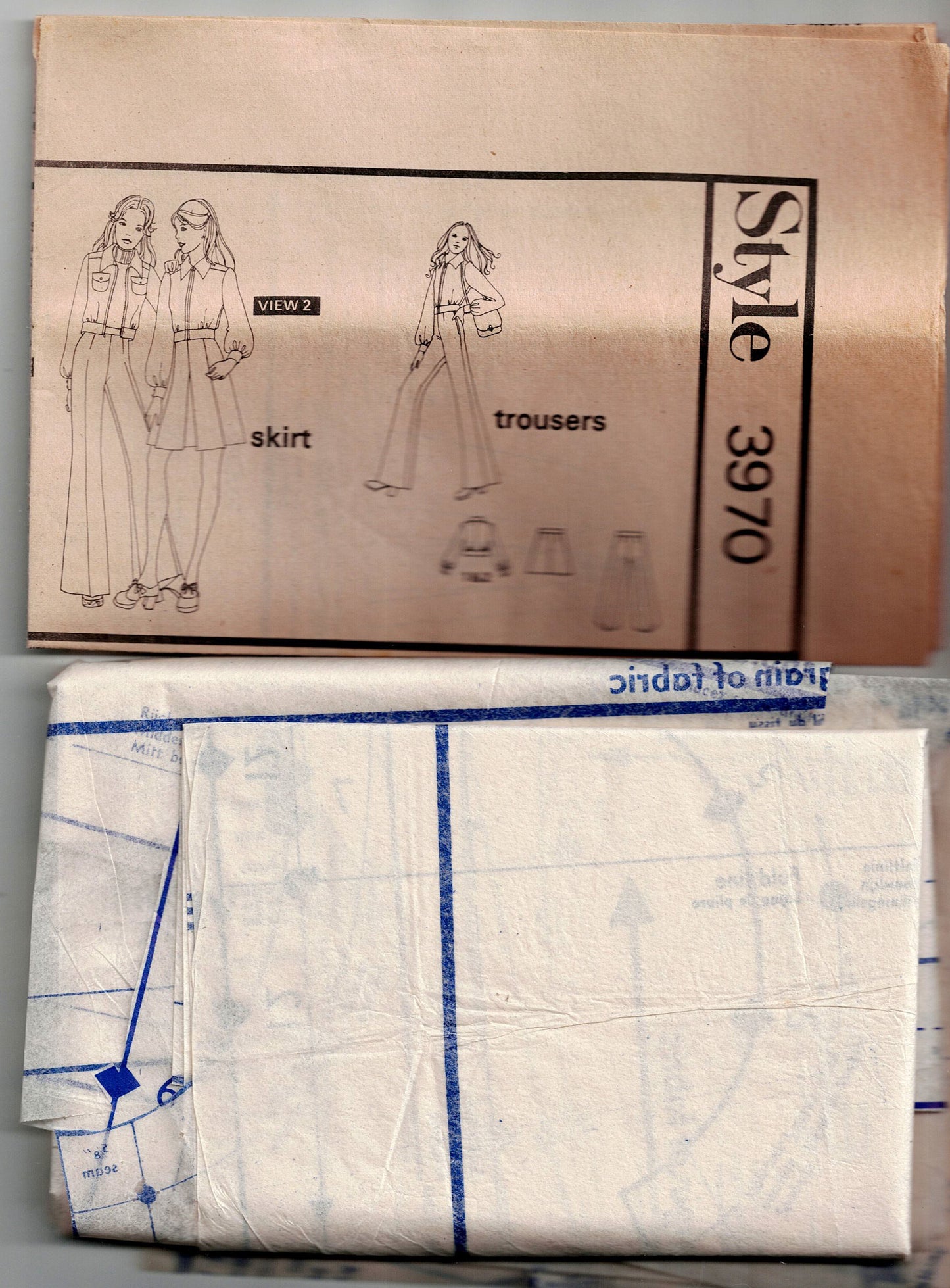 Style 3970 Womens Retro Bomber Jacket Skirt & Flared Pants 1970s Vintage Sewing Pattern Size 12 Bust 34 inches