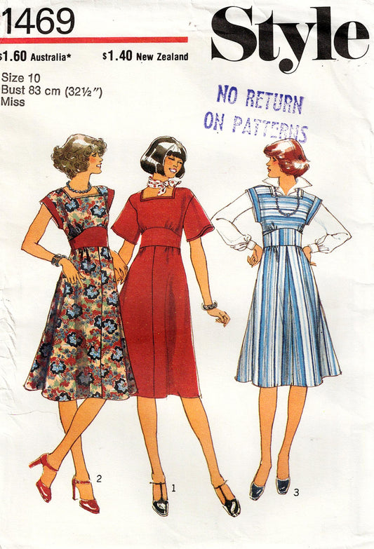 Style 1469 Womens High Waisted Midriff Band Dress 1970s Vintage Paper Sewing Pattern Size 10 or 12