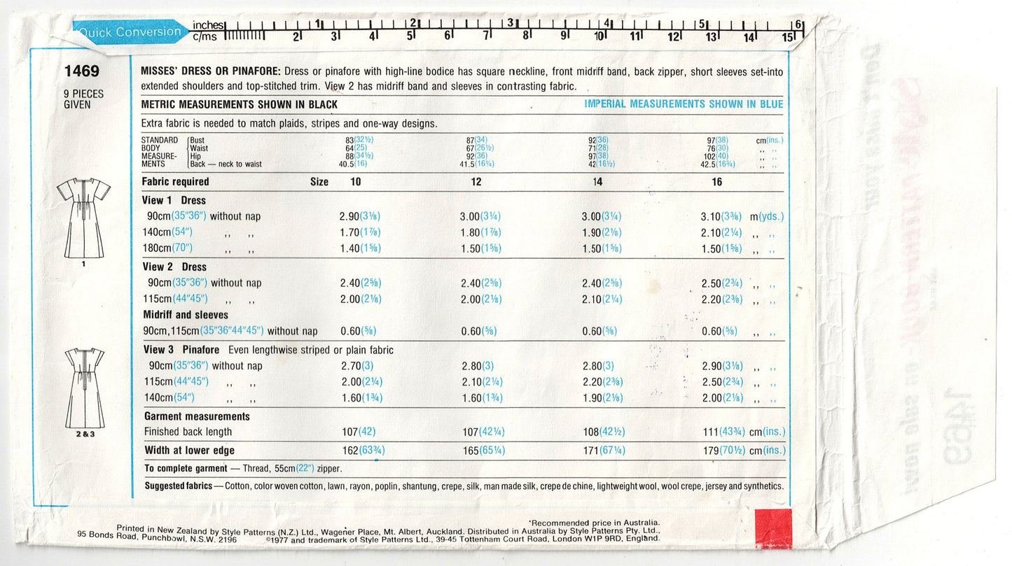Style 1469 Womens High Waisted Midriff Band Dress 1970s Vintage Sewing Pattern Size 10 or 12