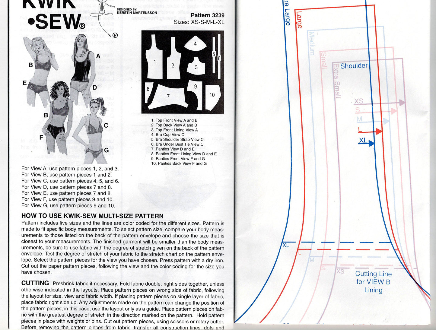 Kwik Sew 3239 Womens MIX n MATCH Bikinis & Swimsuits Out Of Print Sewing Pattern Size XS - XL UNCUT Factory Folded