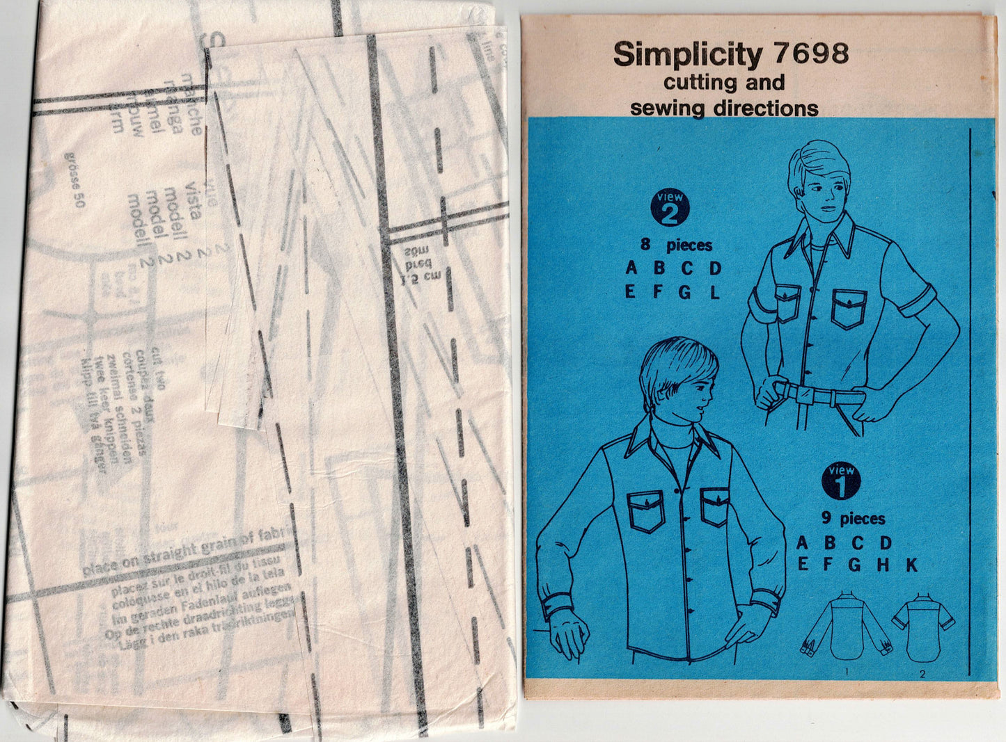Simplicity 7698  Retro Mens Wide Collar Flannelette Yoked Western Shirt 1970s Vintage Sewing Pattern Chest 38 or 40 inches
