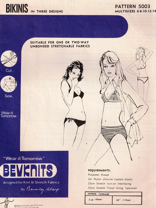 Bevknits 5003 Womens Classic Stretch Bikini 1970s Vintage Sewing Pattern Size 6 - 16 UNCUT Factory Folded Master Pattern