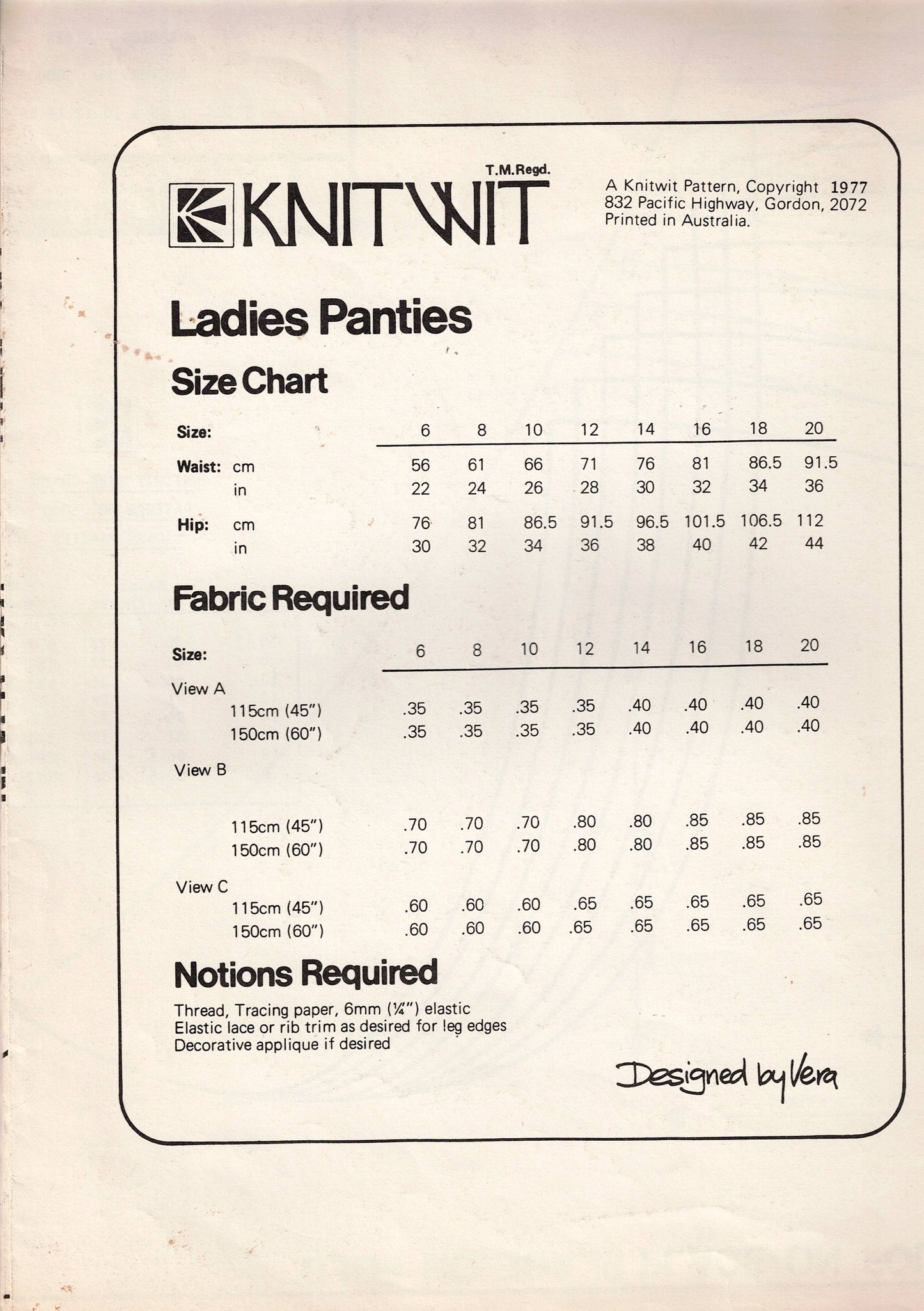 Knitwit 5000 Womens Underwear Bikini Briefs & Full Briefs 1970s Vintage Paper Sewing Pattern Sizes 6 - 20 UNCUT Factory Folded Master Pattern