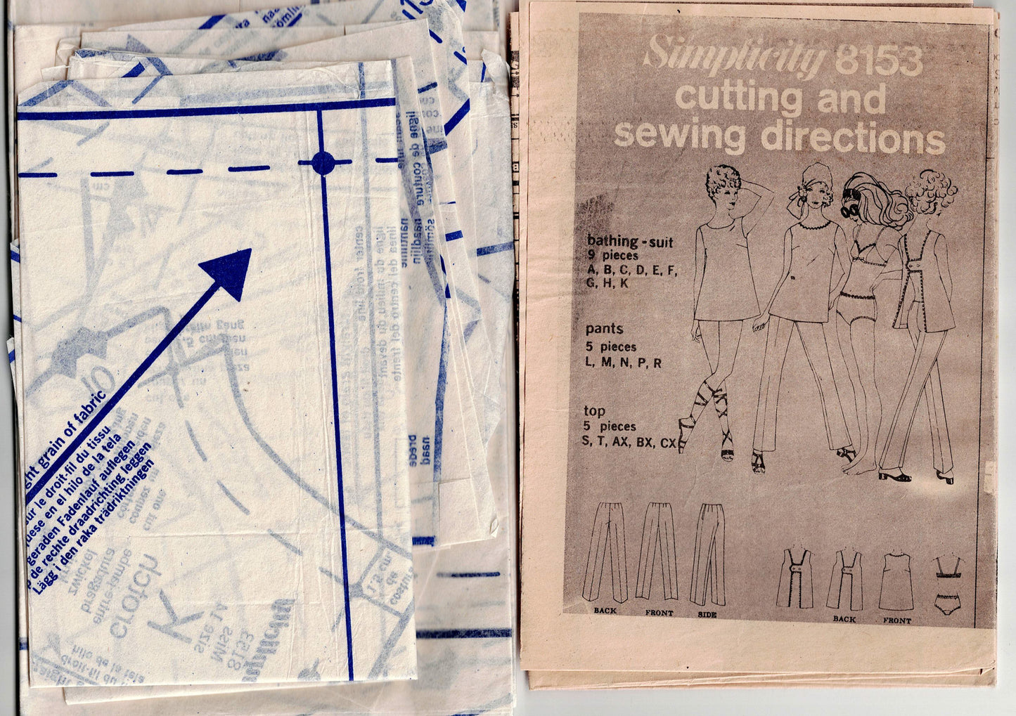 Simplicity 8153 Womens Beach Top Hipster Pants & Bikini 1960s Vintage Sewing Pattern Size 14 Bust 36 inches