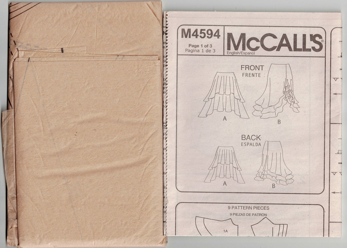 McCall's 4594 Womens Ruffled Layered or Asymmetric Skirts Out Of Print Sewing Pattern Size 8 - 14 UNCUT Factory Folded