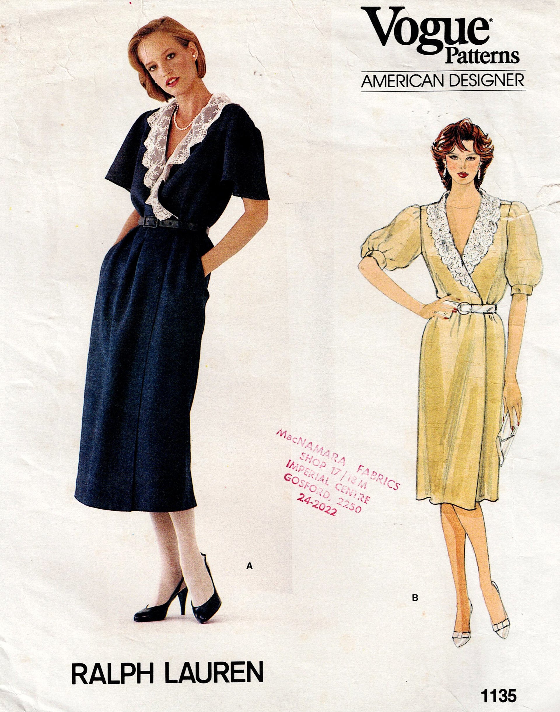 Vogue American Designer 1135 RALPH LAUREN Womens Lace Trimmed Wrap