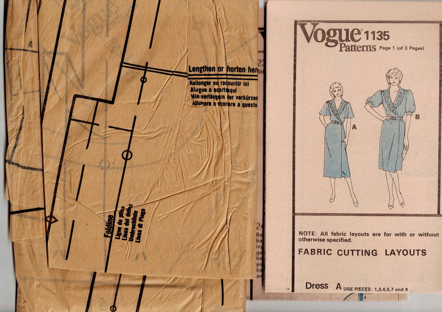 Vogue American Designer 1135 RALPH LAUREN Womens Lace Trimmed Wrap Dress 1980s Vintage Sewing Pattern Size 14 Bust 36 Inches UNCUT Factory Folded