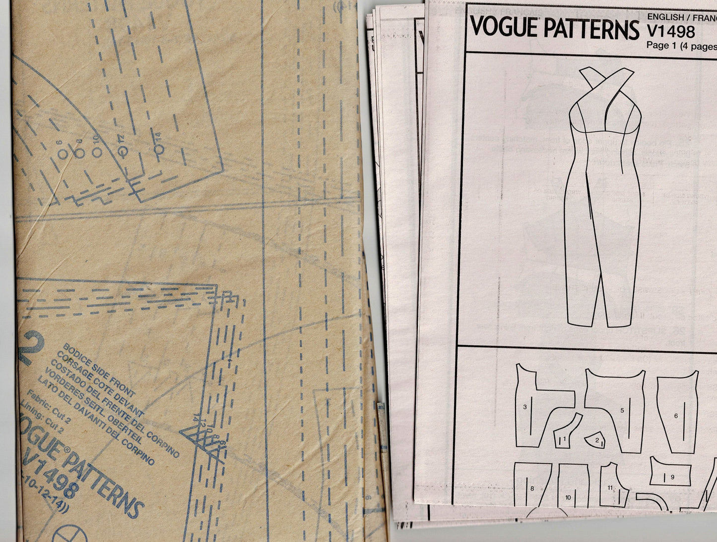 Vogue Designer Original 1498 NICOLA FINETTI Womens Sheath Dress with Crossover Straps Out Of Print Sewing Pattern Size 6 - 14 UNCUT Factory Folded