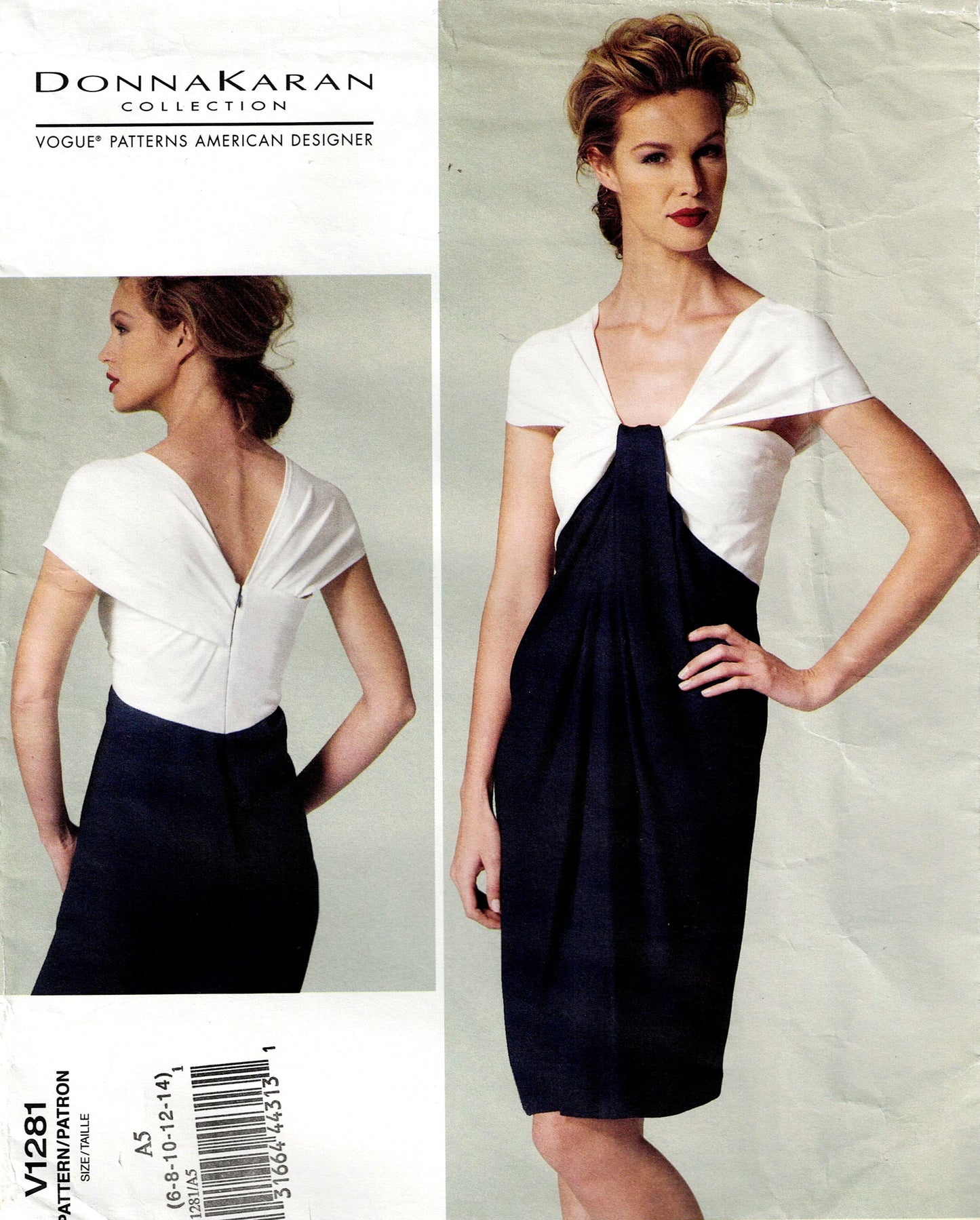 Vogue American Designer 1281 DKNY Womens Colour Block Draped Evening Dress Out Of Print Sewing Pattern Size 6 - 14 UNCUT Factory Folded