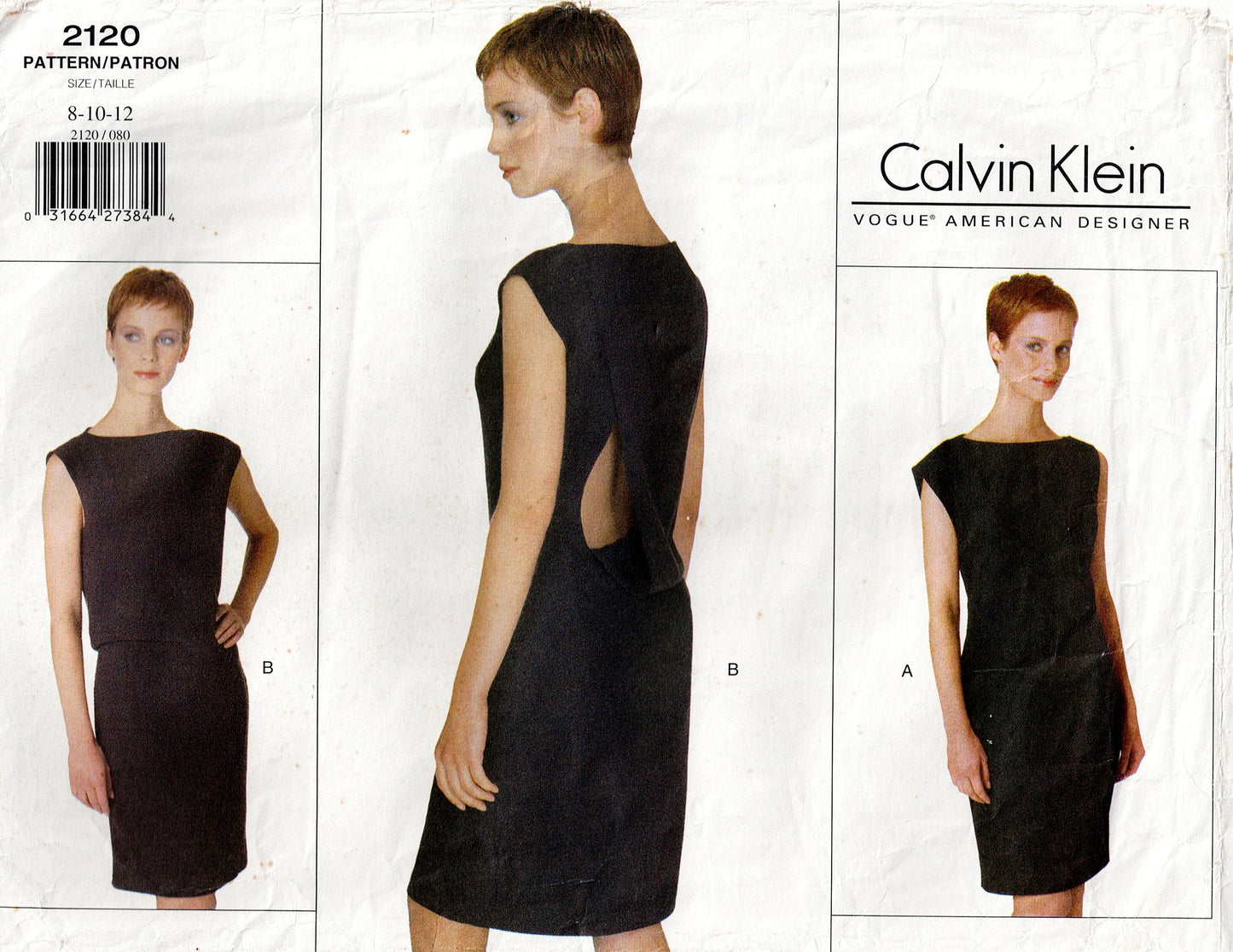 Vogue American Designer 2120 CALVIN KLEIN Womens Asymmetric Open Back Draped Evening Sheath Dress 1990s Vintage Sewing Pattern Size 8 - 12 UNCUT Factory Folded