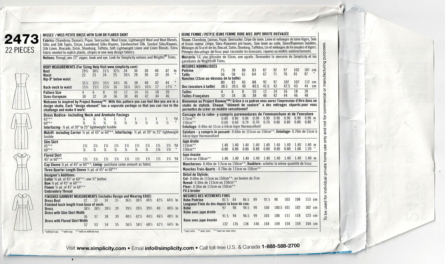 Simplicity 2473 PROJECT RUNWAY Womens Princess Colour Block Dress Out Of Print Sewing Pattern Size 4 - 12 UNCUT Factory Folded