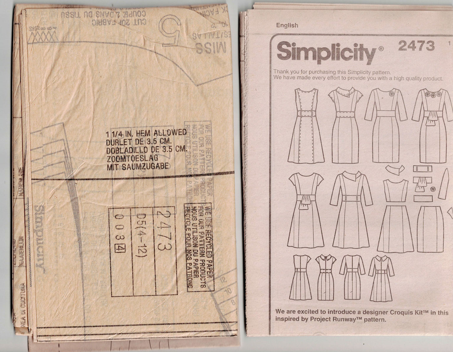 Simplicity 2473 PROJECT RUNWAY Womens Princess Colour Block Dress Out Of Print Sewing Pattern Size 4 - 12 UNCUT Factory Folded