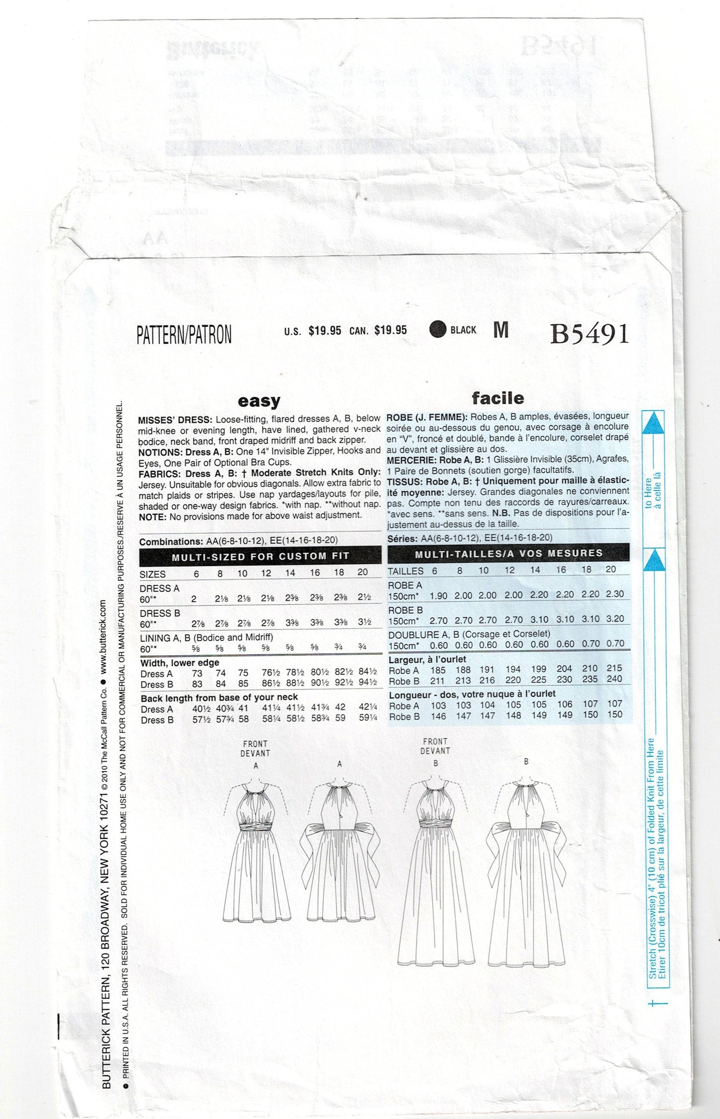 Butterick 5491 SUZI CHIN Womens Split Bodice Dress in 2 Lengths Out Of Print Sewing Pattern Size 6 - 12 UNCUT Factory Folded