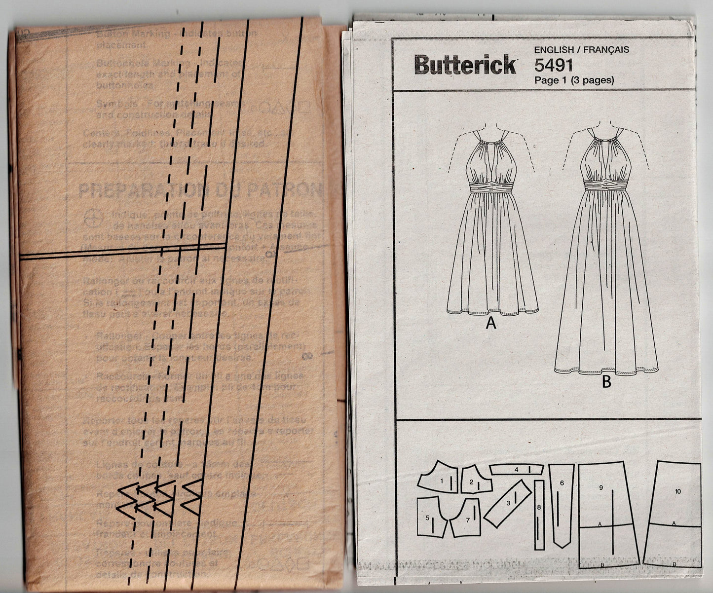 Butterick 5491 SUZI CHIN Womens Split Bodice Dress in 2 Lengths Out Of Print Sewing Pattern Size 6 - 12 UNCUT Factory Folded