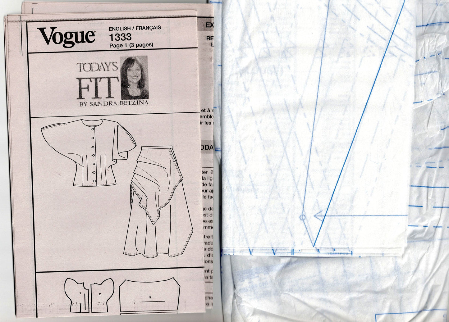 Patrón de costura agotado para blusa y falda asimétrica elástica en capas para mujer Vogue V1333 Ajuste de hoy SANDRA BETZINA Busto 32 - 55 pulgadas SIN CORTAR Doblado de fábrica